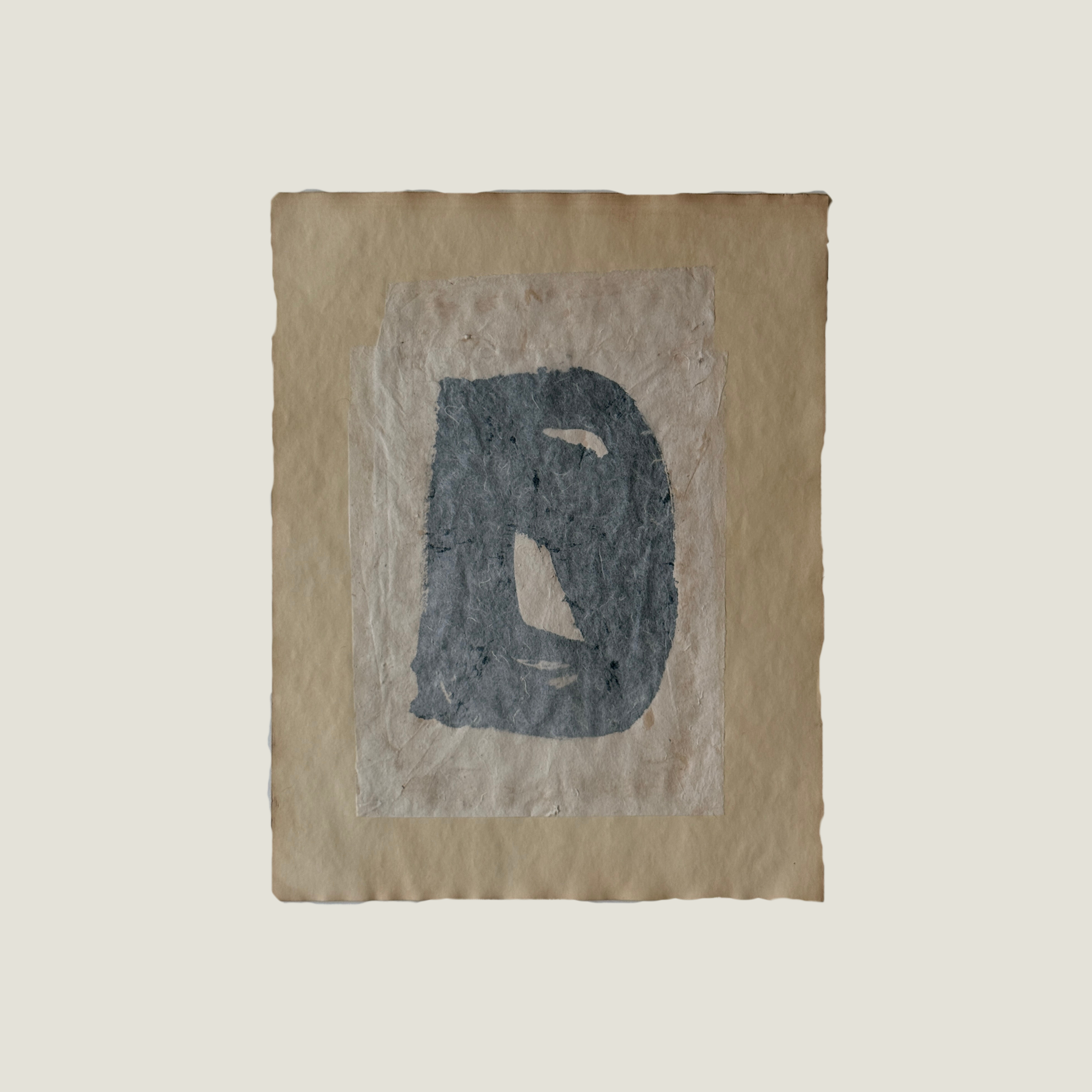 Original abstract paper collage featuring handmade paper, warm ochre fibers, layered neutral textures, and minimalist mixed media composition by Addison Ryan.