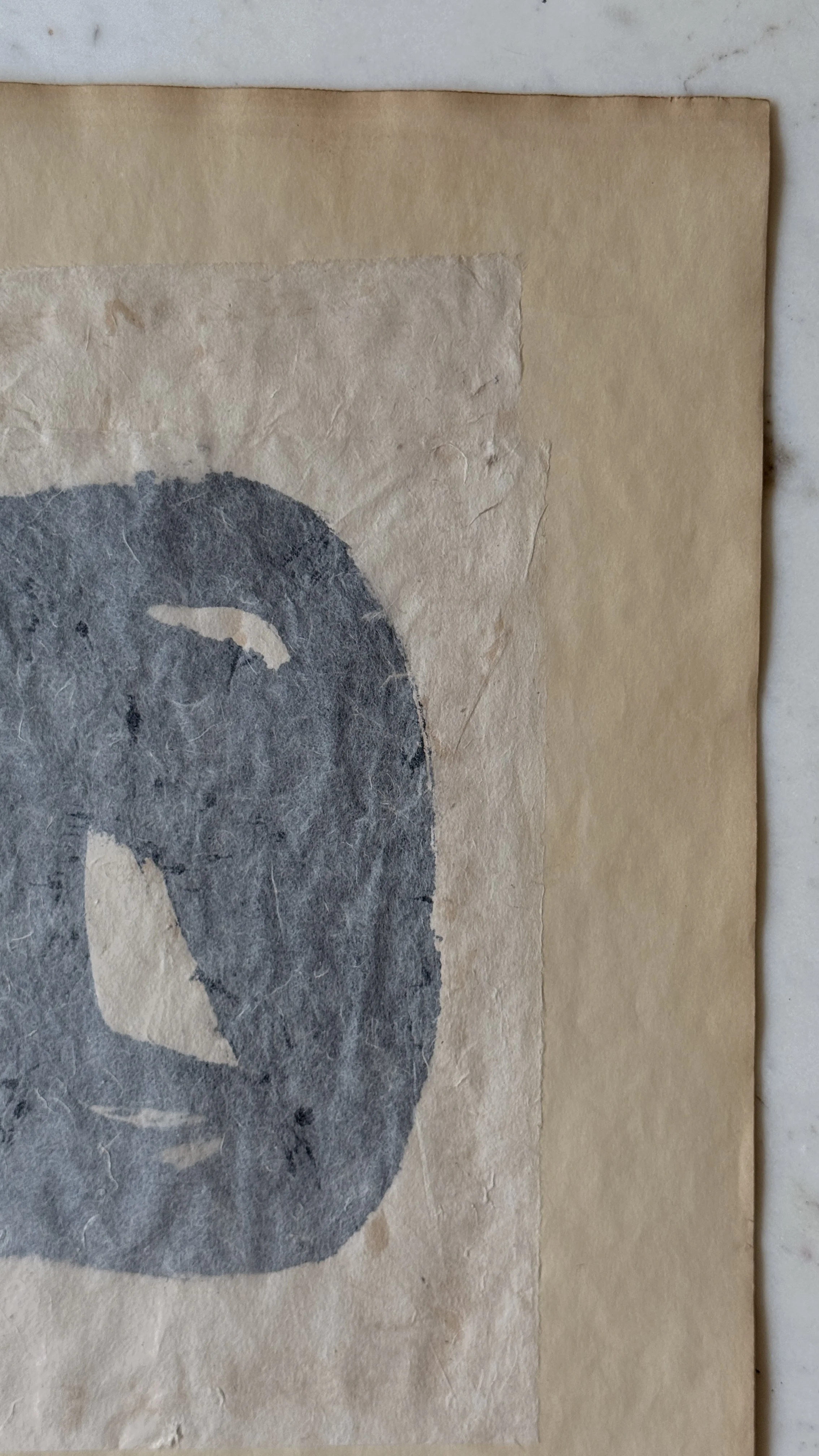 Original abstract paper collage featuring handmade paper, warm ochre fibers, layered neutral textures, and minimalist mixed media composition by Addison Ryan.