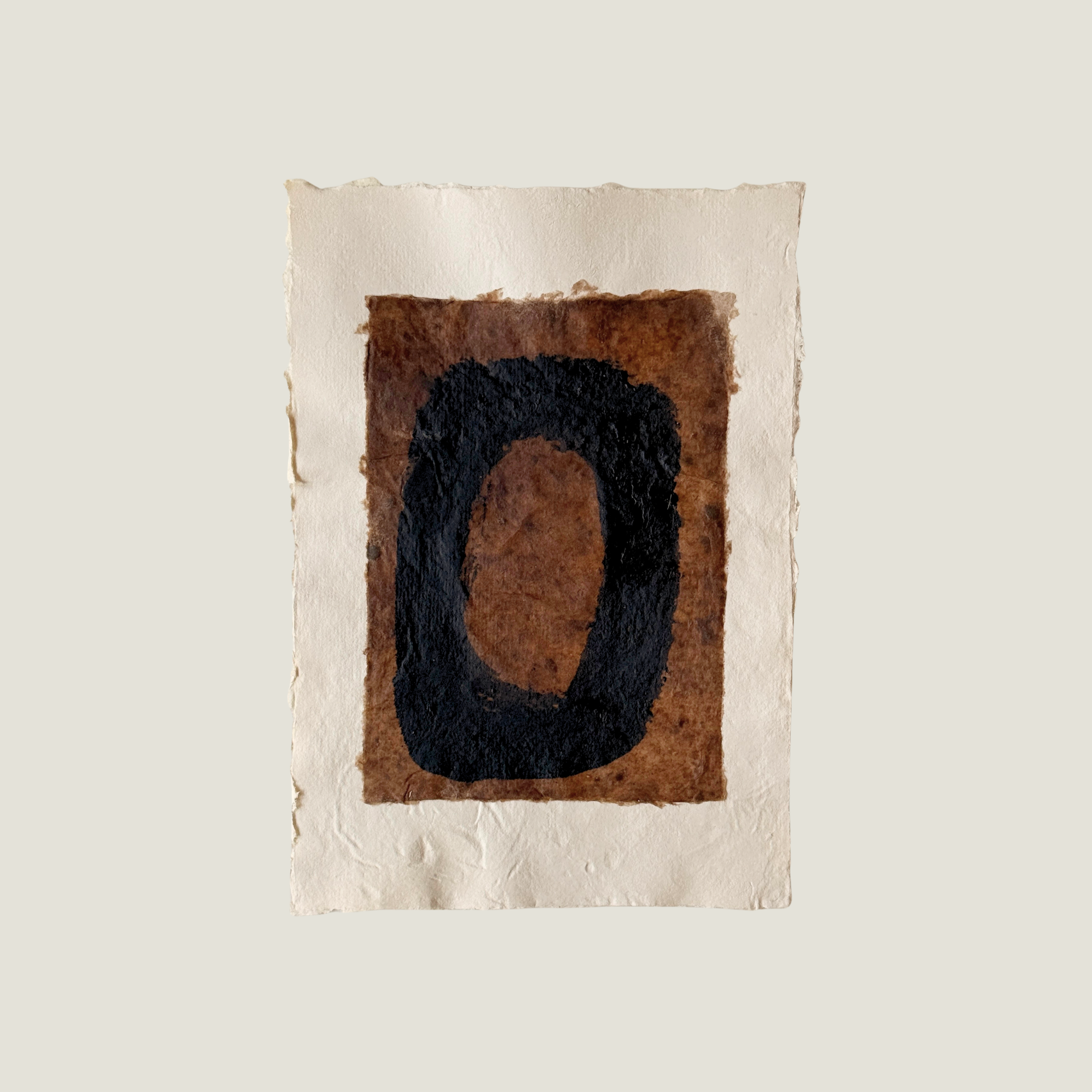 Original abstract paper collage featuring handmade paper, warm ochre fibers, layered neutral textures, and minimalist mixed media composition by Addison Ryan.