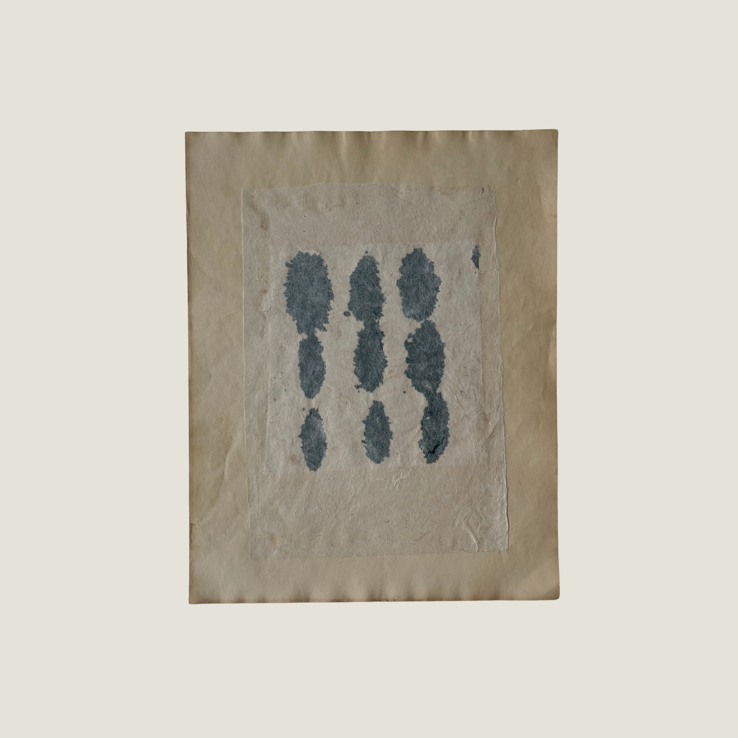 Original abstract paper collage featuring handmade paper, warm ochre fibers, layered neutral textures, and minimalist mixed media composition by Addison Ryan.