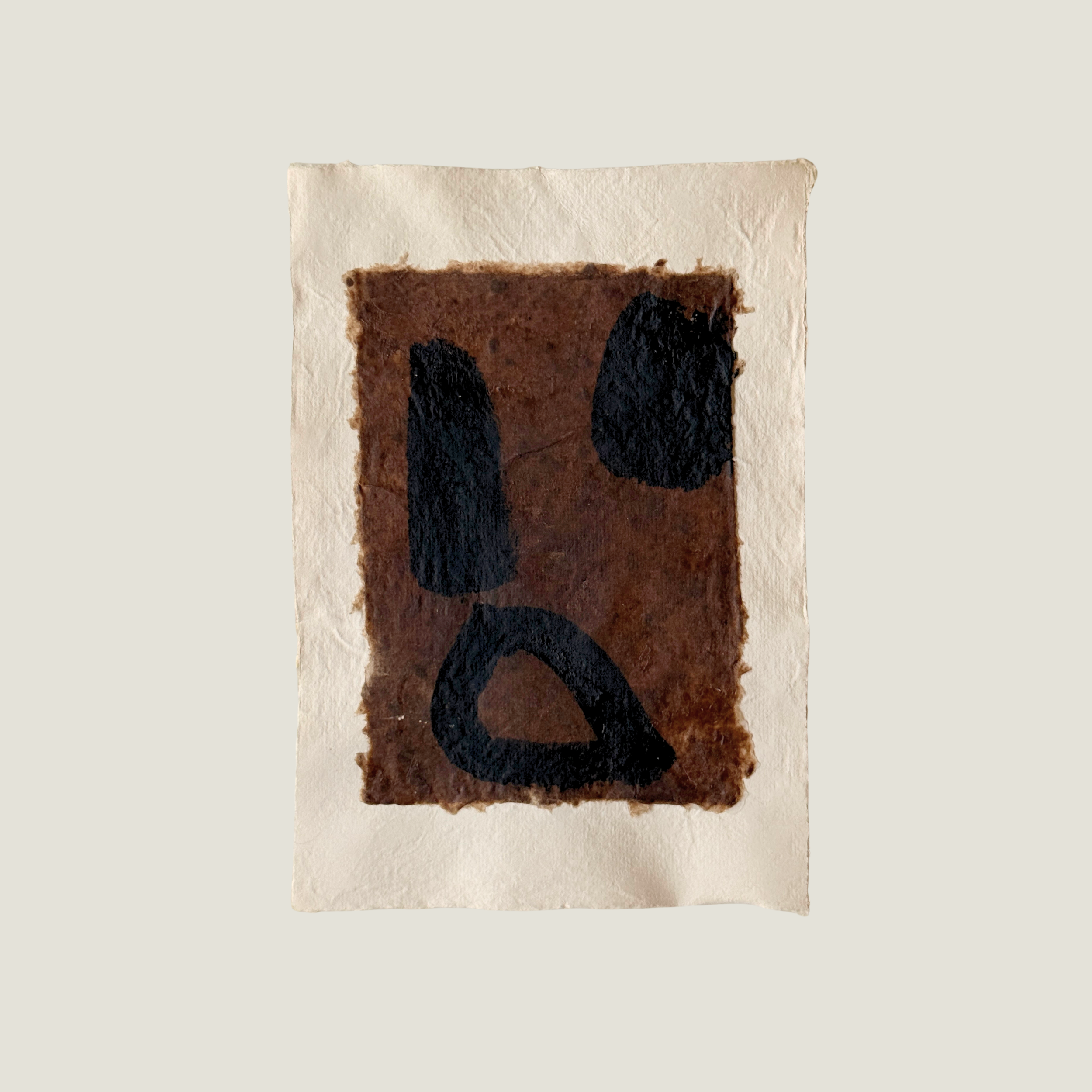 Original abstract paper collage featuring handmade paper, warm ochre fibers, layered neutral textures, and minimalist mixed media composition by Addison Ryan.
