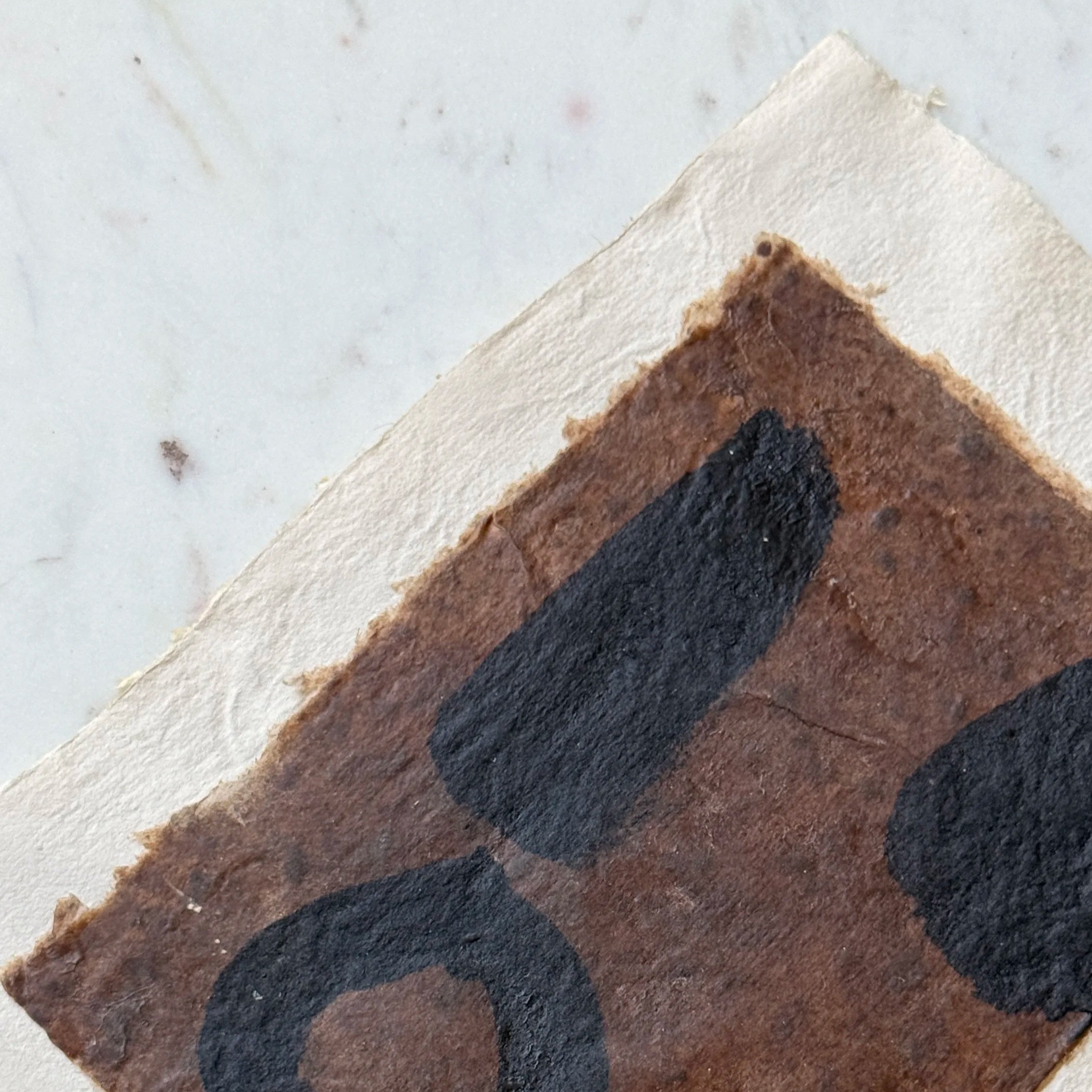 Original abstract paper collage featuring handmade paper, warm ochre fibers, layered neutral textures, and minimalist mixed media composition by Addison Ryan.