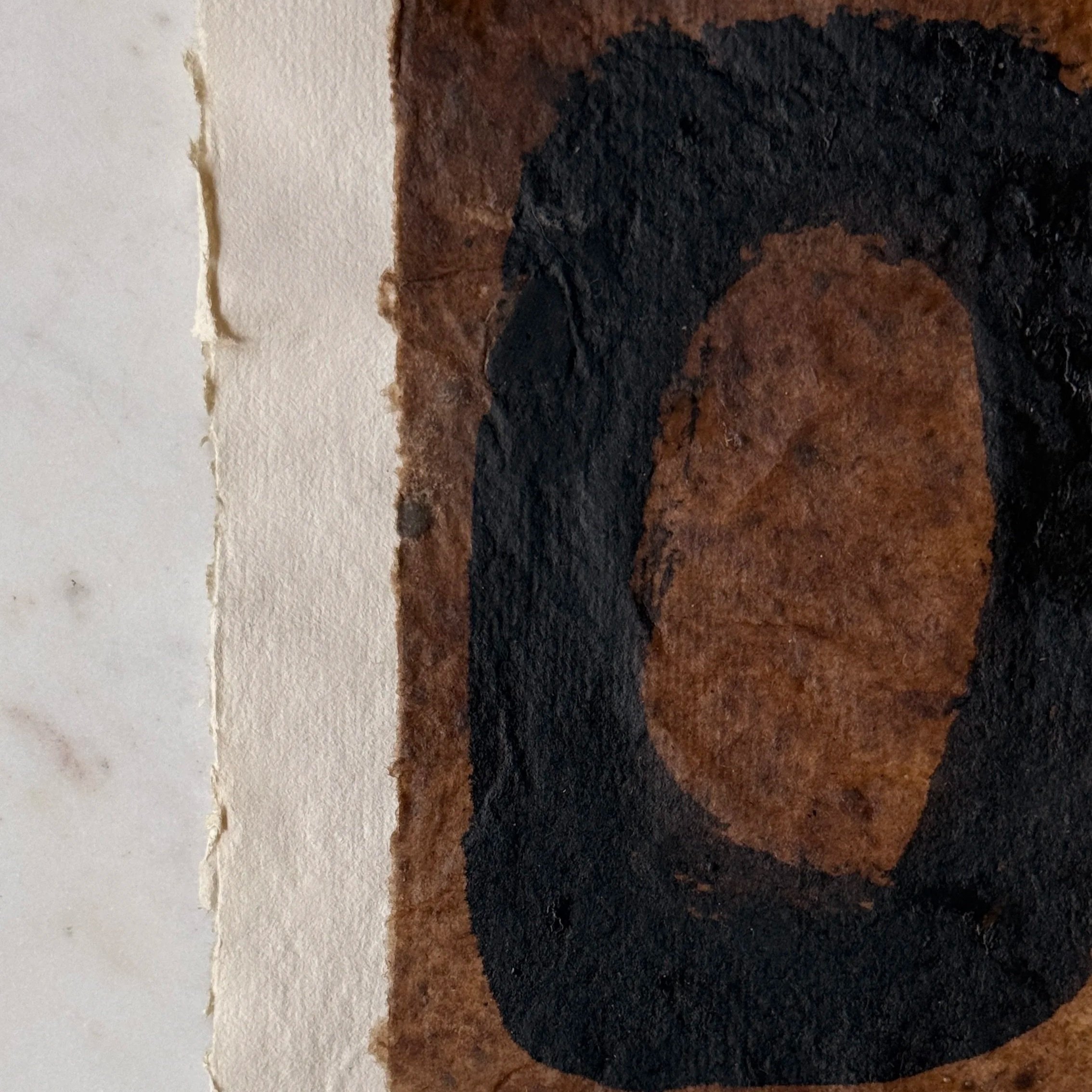 Original abstract paper collage featuring handmade paper, warm ochre fibers, layered neutral textures, and minimalist mixed media composition by Addison Ryan.