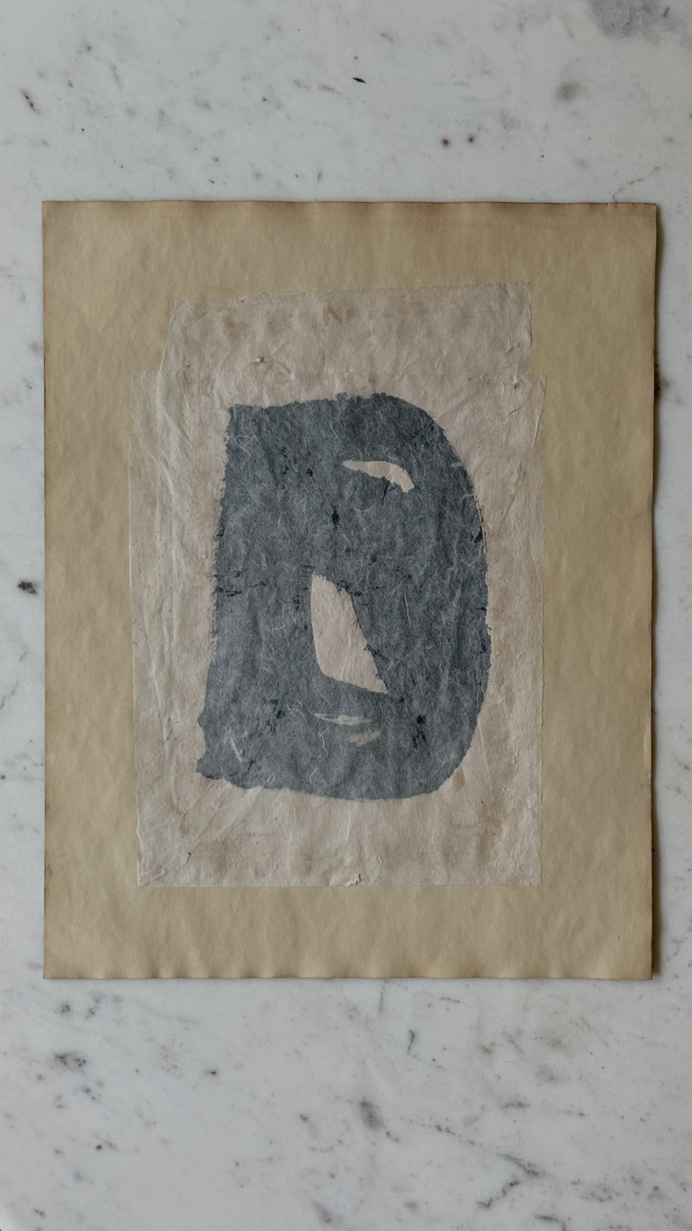 Original abstract paper collage featuring handmade paper, warm ochre fibers, layered neutral textures, and minimalist mixed media composition by Addison Ryan.