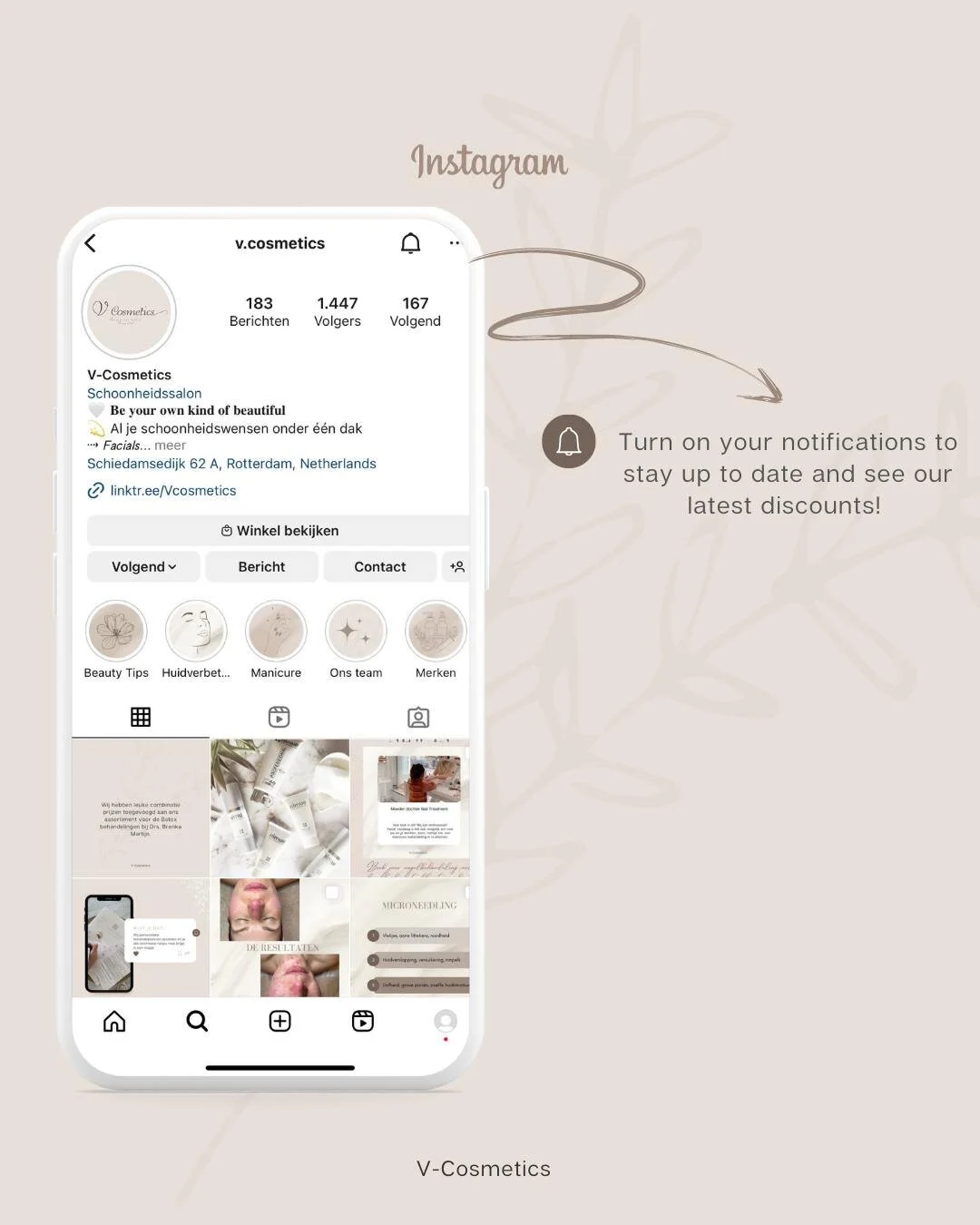 Klik op het 'bel' knopje boven aan uw scherm om op de hoogte te blijven van al onze nieuwste producten en informatie. Blijf ook op de hoogte van onze aanbiedingen!
.
.
.
.
 #vcosmetics #schoonheidssalon #schoonheidsspecialiste #gezichtsbehandeling