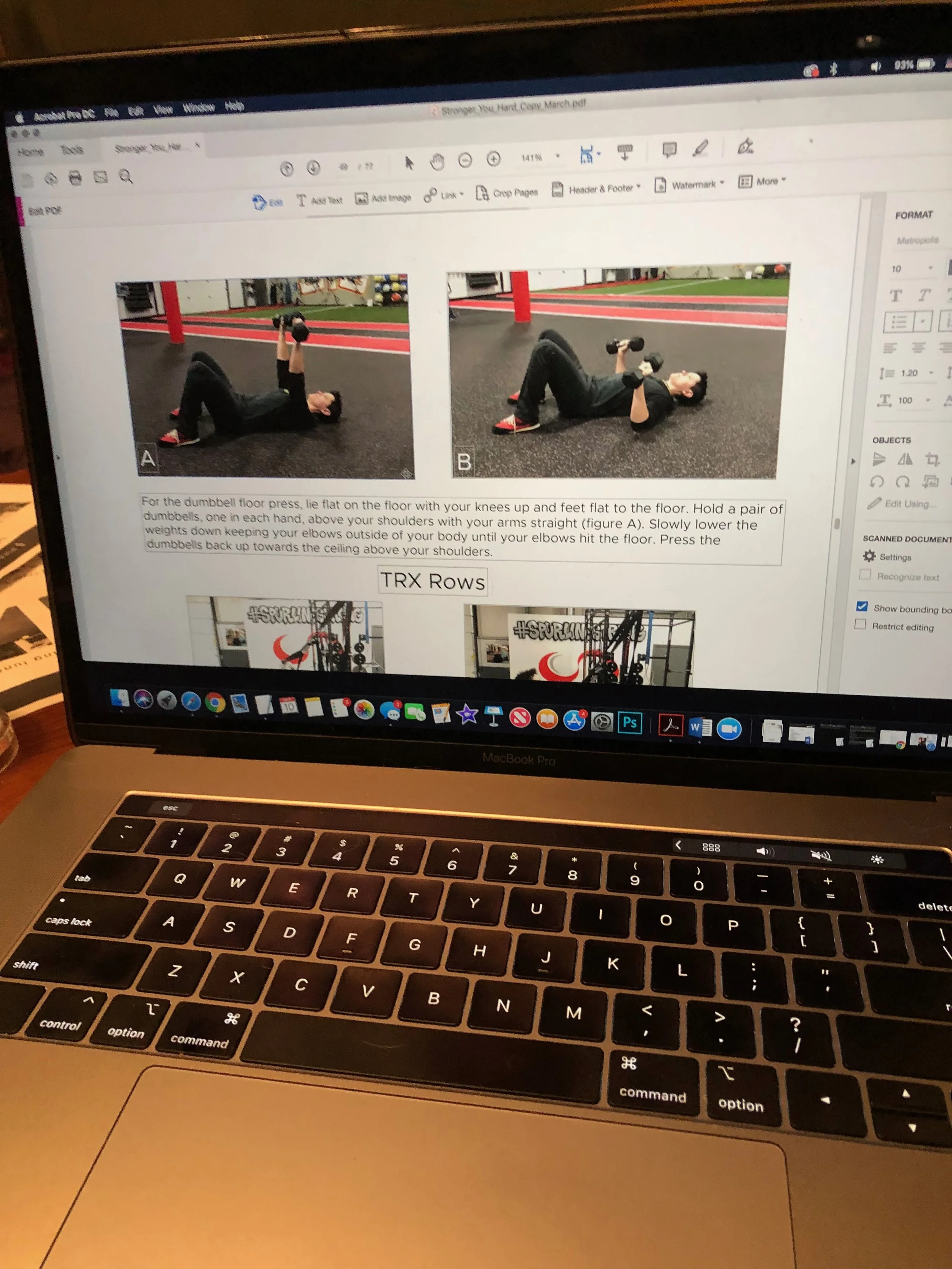 Laptop with two photos of exercises doing a glute bridge.