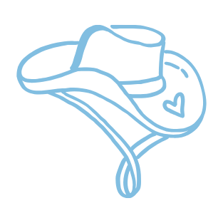 Line drawing of a cowboy hat with a heart on the brim, dripping liquid.
