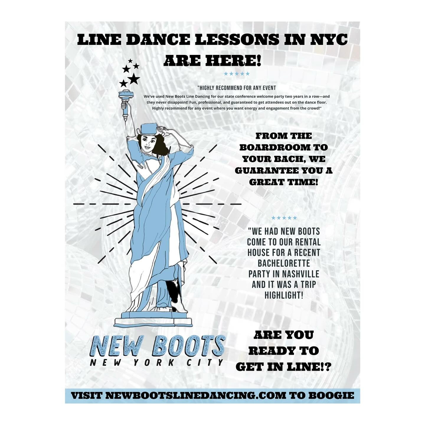 NYC, we&rsquo;re officially in the line 👢🍎 Private line dance lessons for corporate events, offsites, bachelorettes, birthdays, and private groups across New York City and the surrounding area.

From boardrooms to celebrations &mdash; no experience