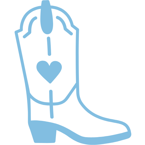 Outline of a cowboy boot with a heart in the middle, and a mouse cursor above.