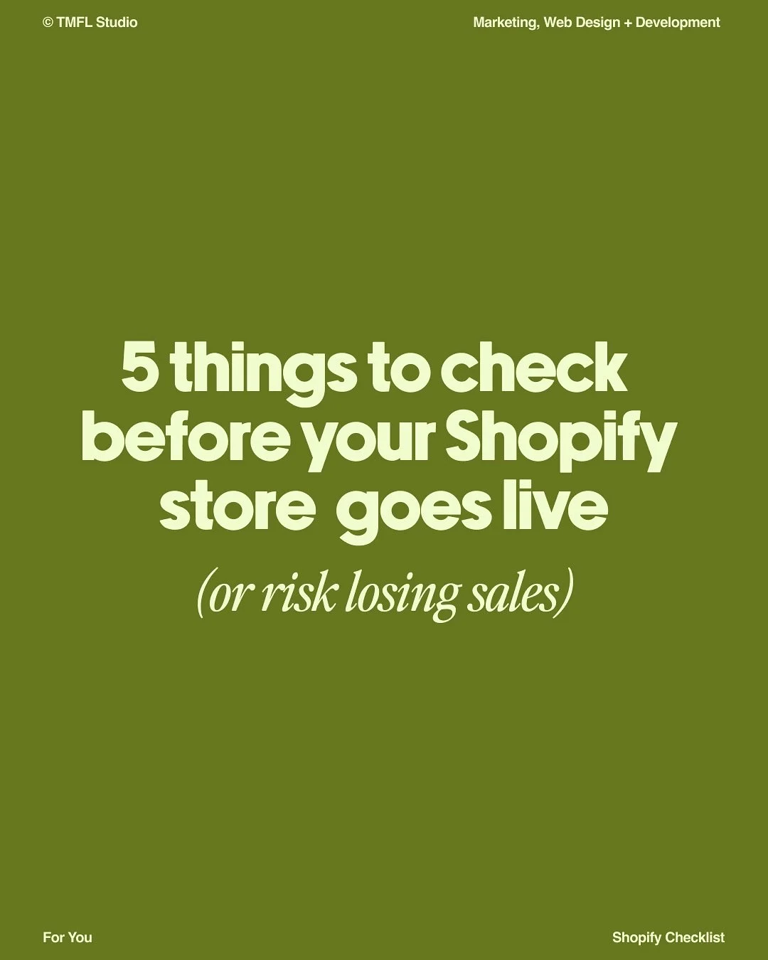 Your Shopify store is almost ready to launch... but these 5 overlooked details could cost you serious sales 💸
I see it happen ALL the time - creative business owners spend months perfecting their products, designing their brand, and building their s