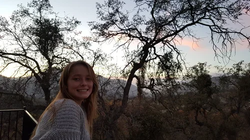 Sunset views from Hilltop House at Baxter Ranch, overlooking the surrounding mountain landscape and natural beauty of the Sierra Nevada foothills.