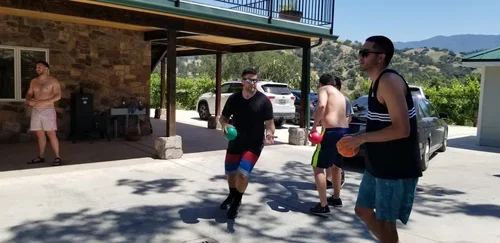 Outdoor recreation at Baxter Ranch, where retreat groups can enjoy basketball, fresh mountain air, and shared experiences in a private Sierra Nevada setting.