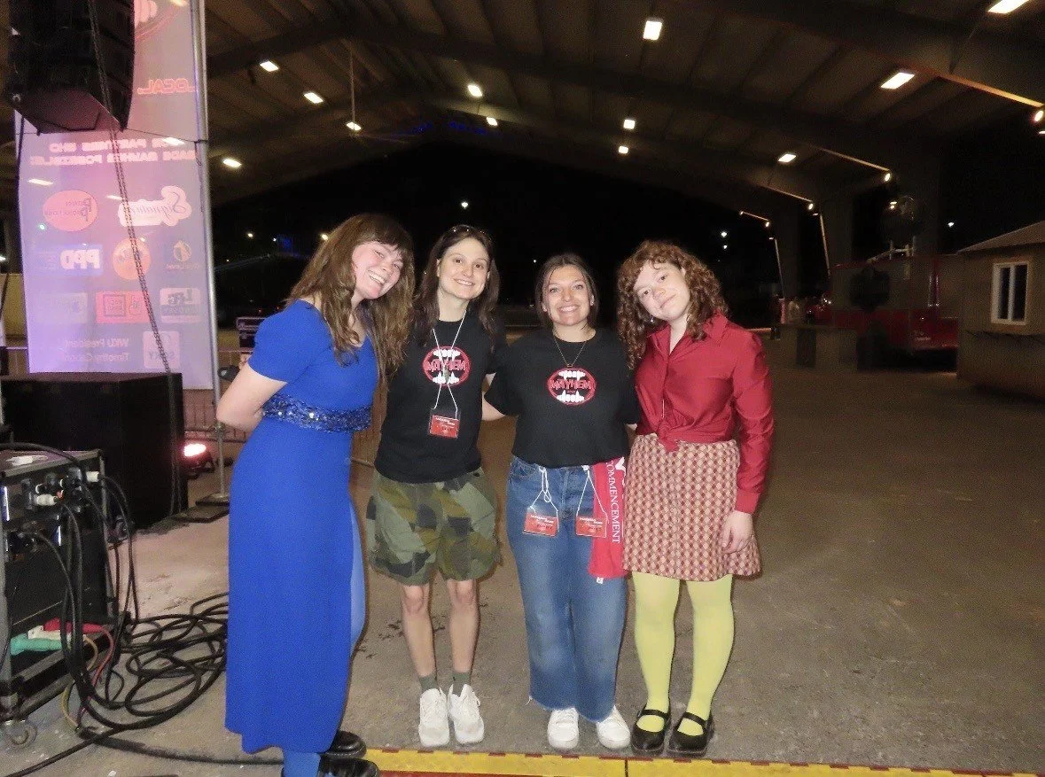 Rachel and Sofia, Mayhem 2026 event producers, next to the Mayhem headliner Girl Tones, who is also being featured at the Bonnaroo music festival later this year.