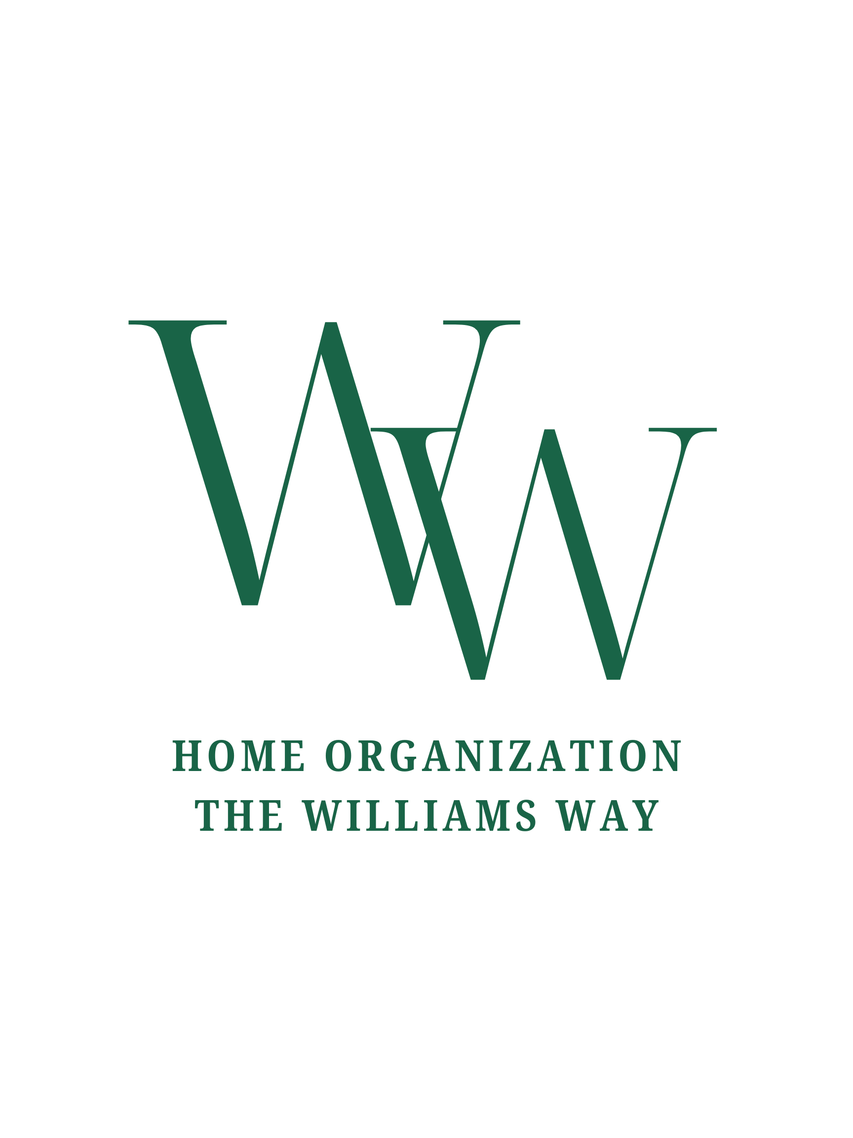 Logo for 'Williams Way Home Organization' featuring overlapping green 'W' and 'W' letters with the text 'Home Organization' and 'The Williams Way' underneath.
