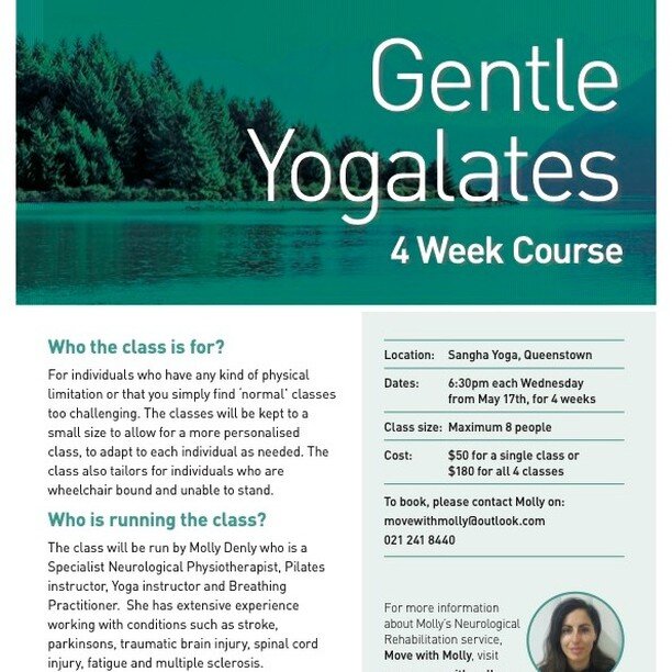 Join Molly Denly, specialist neurological physiotherapist + Pilates and Yoga teacher , for a 4 week course specifically for folks with injuries or limitations, who struggle with regular classes. Wednesday nights starting 17th May. Book your spot now!