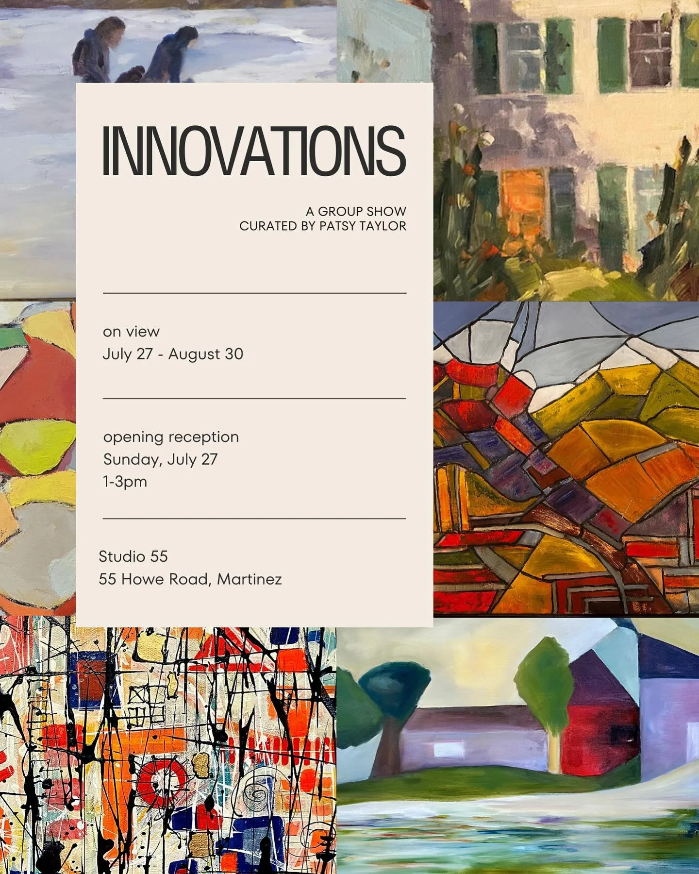 🎨✨ Exciting news! I&rsquo;m part of a new group show called Innovations at Studio 55 in Martinez, curated by the amazing Patsy Taylor! Come hang with us this Sunday July 27 from 1&ndash;3 PM for the opening reception &mdash; it&rsquo;s gonna be a fu