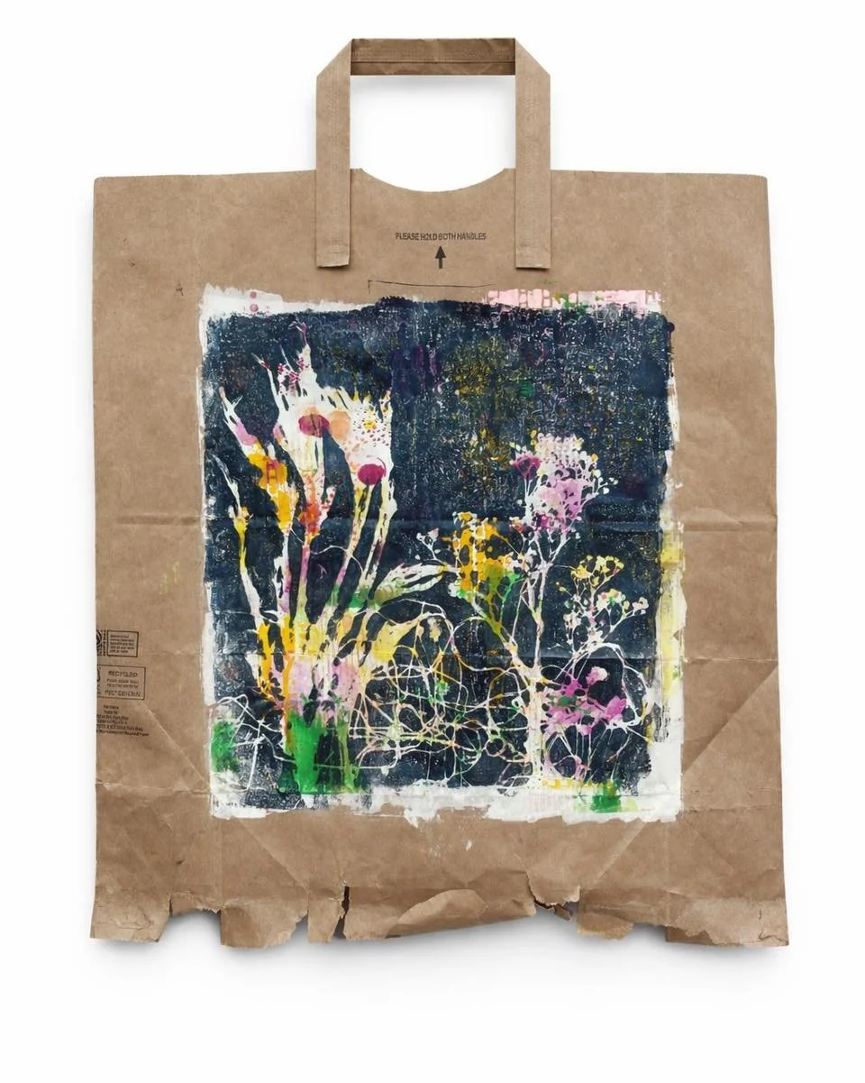 These began with foraged wildflowers&mdash;simple forms, pressed and transferred.

I&rsquo;ve been working on paper bags as a surface&hellip;I like that they already hold a kind of history&mdash;creases, texture, subtle marks.
It becomes part of the 