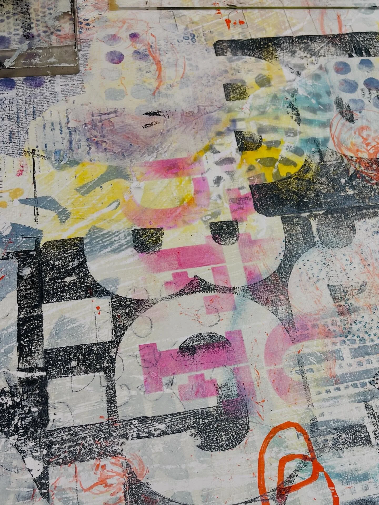 Work in progress&hellip;Letting fragments of type, texture, and pattern surface&mdash;then softening them back into the whole. #mixedmedia #monoprintingart