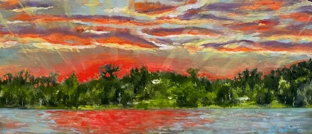 Sunset after the Storm, oil on board, 3 x 7 inches
