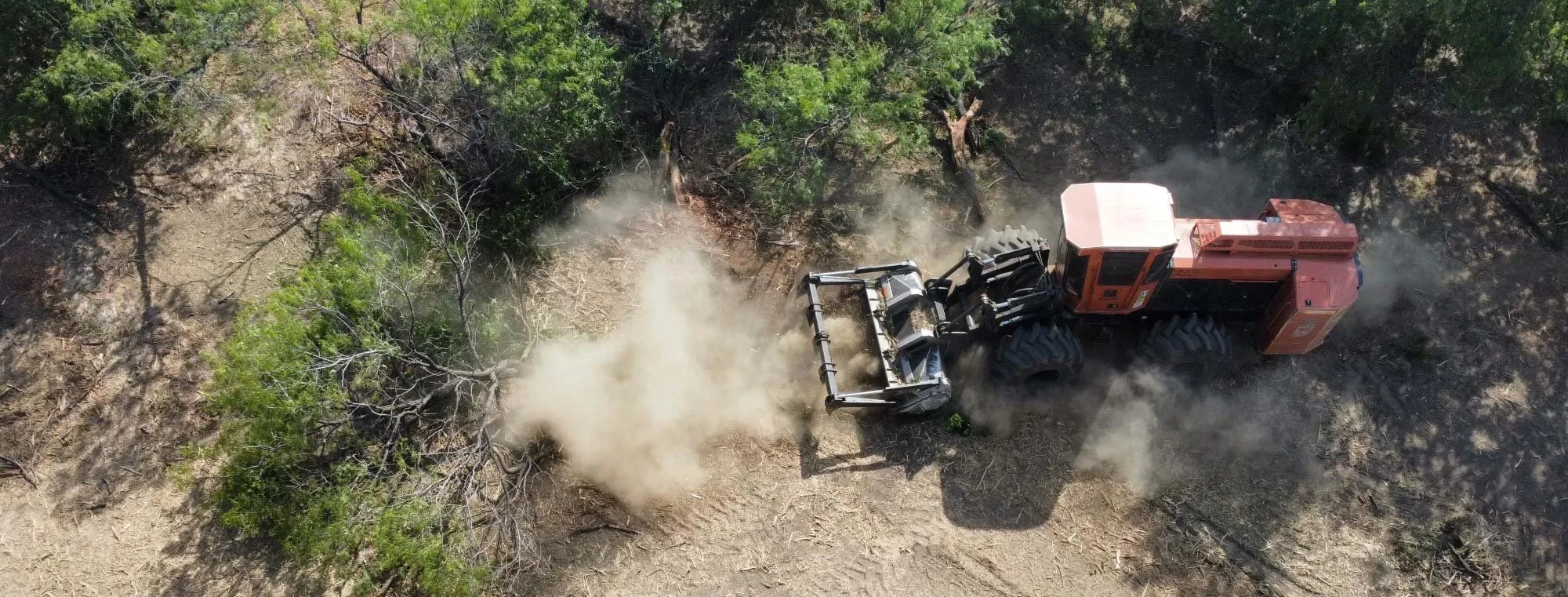 An overhead view of a 5k Land mulcher at work