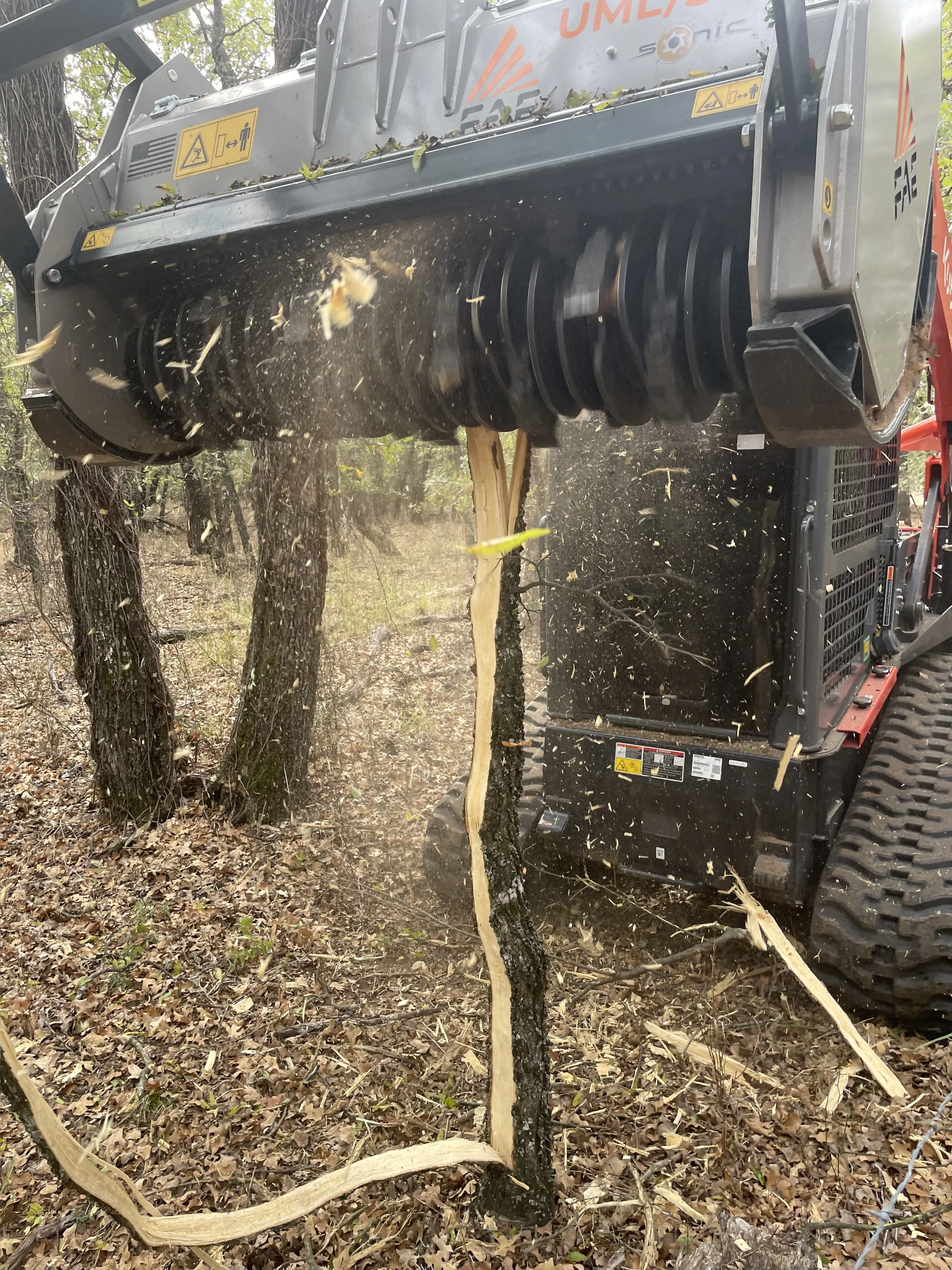 Skid-steer milling down tree