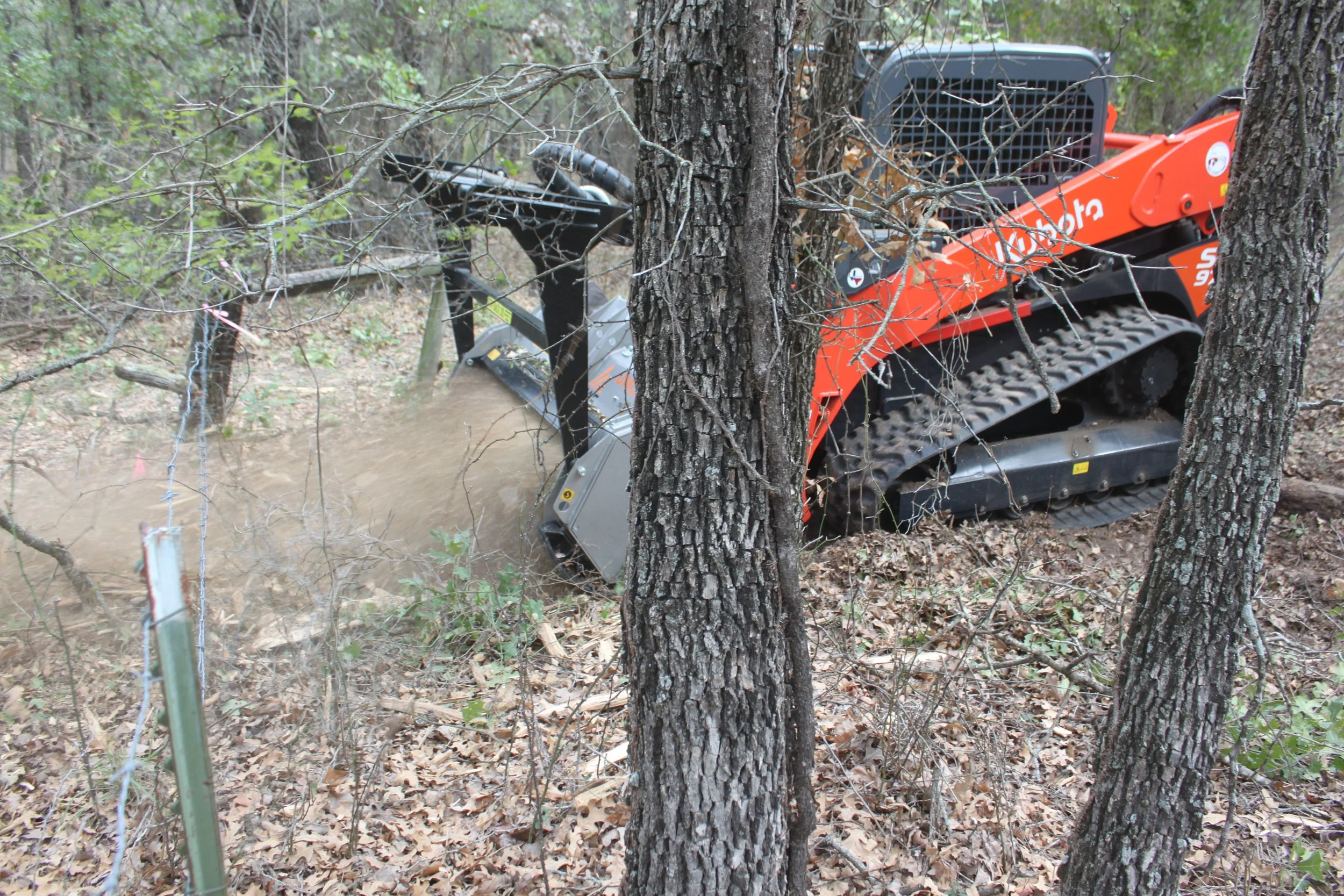 Skid-steer mowing through forest