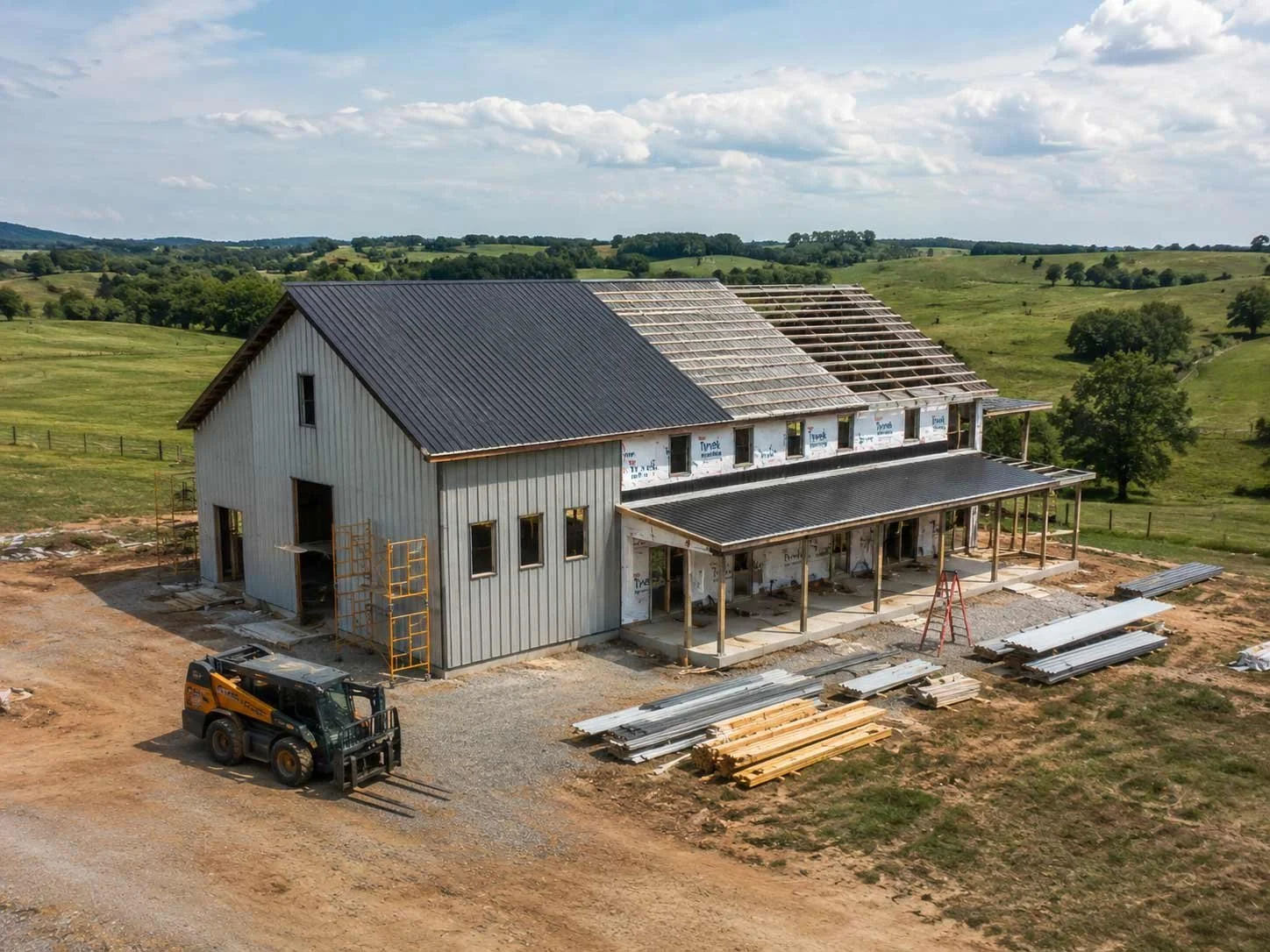 A partially-constructed barndominium
