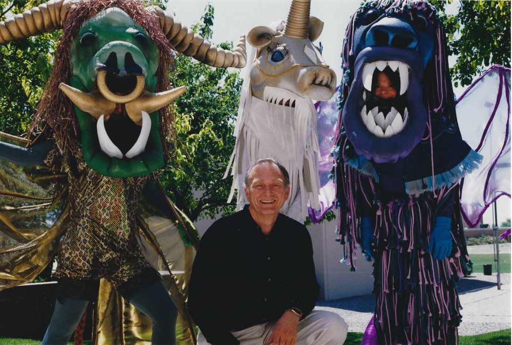   Michael Cerveris (senior) surrounded by the Gorgon, the Unicorn and the Manticore. Click to enlarge.  