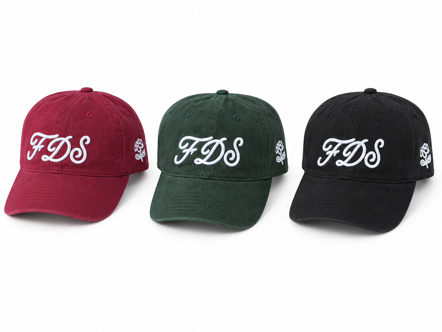 Three Embroidered FDS Caps.png