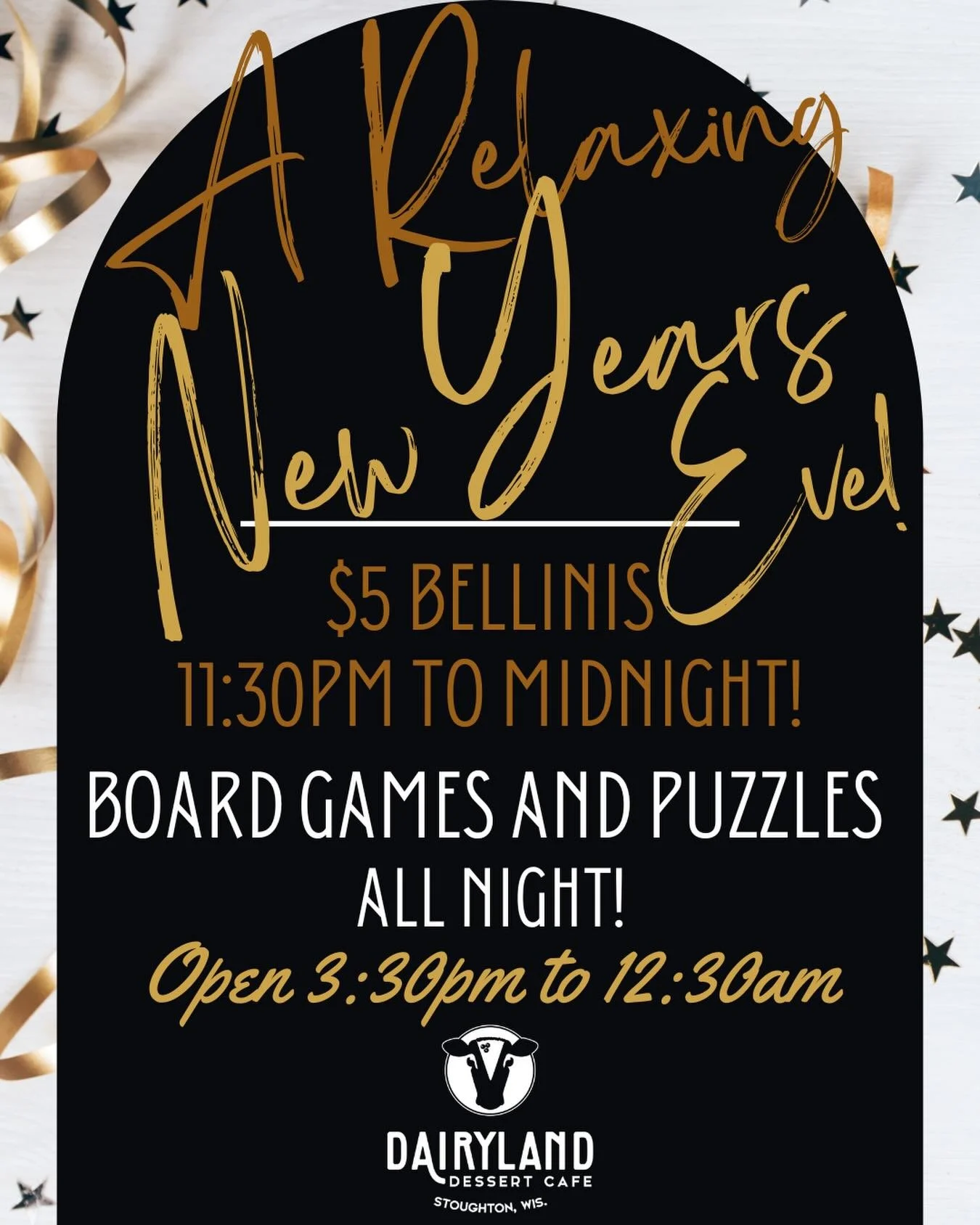 Toast the New Year with Dairyland!
.
If loud bars are not your vibe. If good conversation and intentional time together are what you&rsquo;re craving, then come hang out at Dairyland New Year&rsquo;s Eve! 
.
We&rsquo;ll have board games all night and