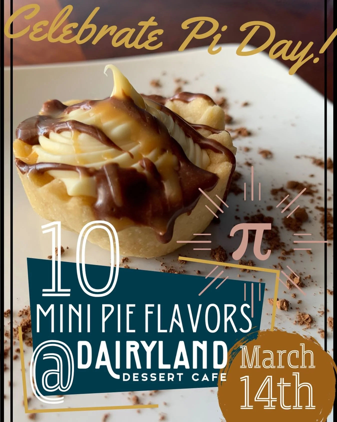 Tell all your science and math loving folks tomorrow is Pi Day! And get here whydontcha!&hellip;yeah that&rsquo;s a word.
.
We heard you last year when you quickly sold us out of pies! So this year we went from 4 mini pie flavors to 10 mini pie flavo