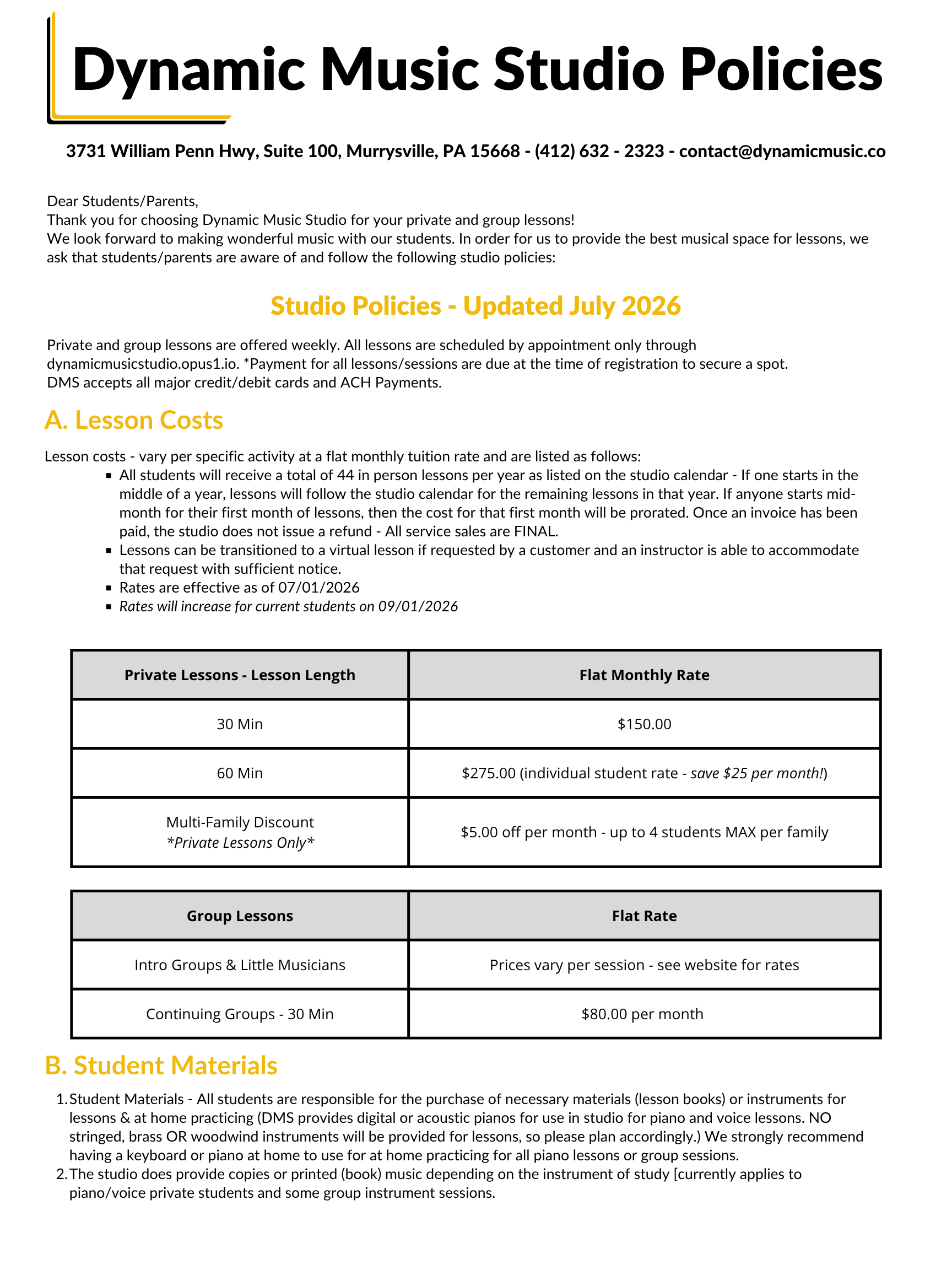 Studio Policies — page 1 of 3
