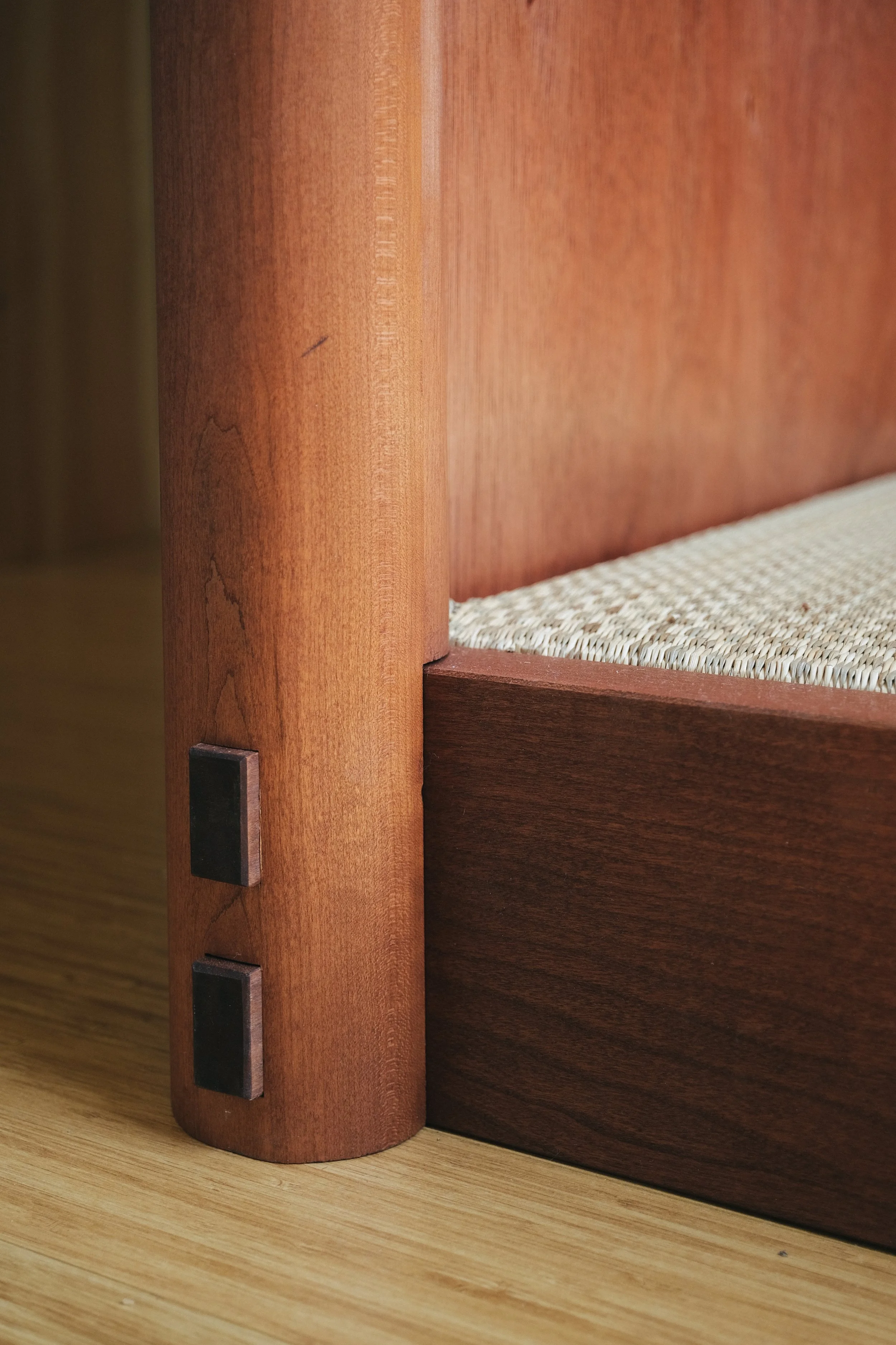 Cloe up of a double mortise and tenon, japanese joinery. 