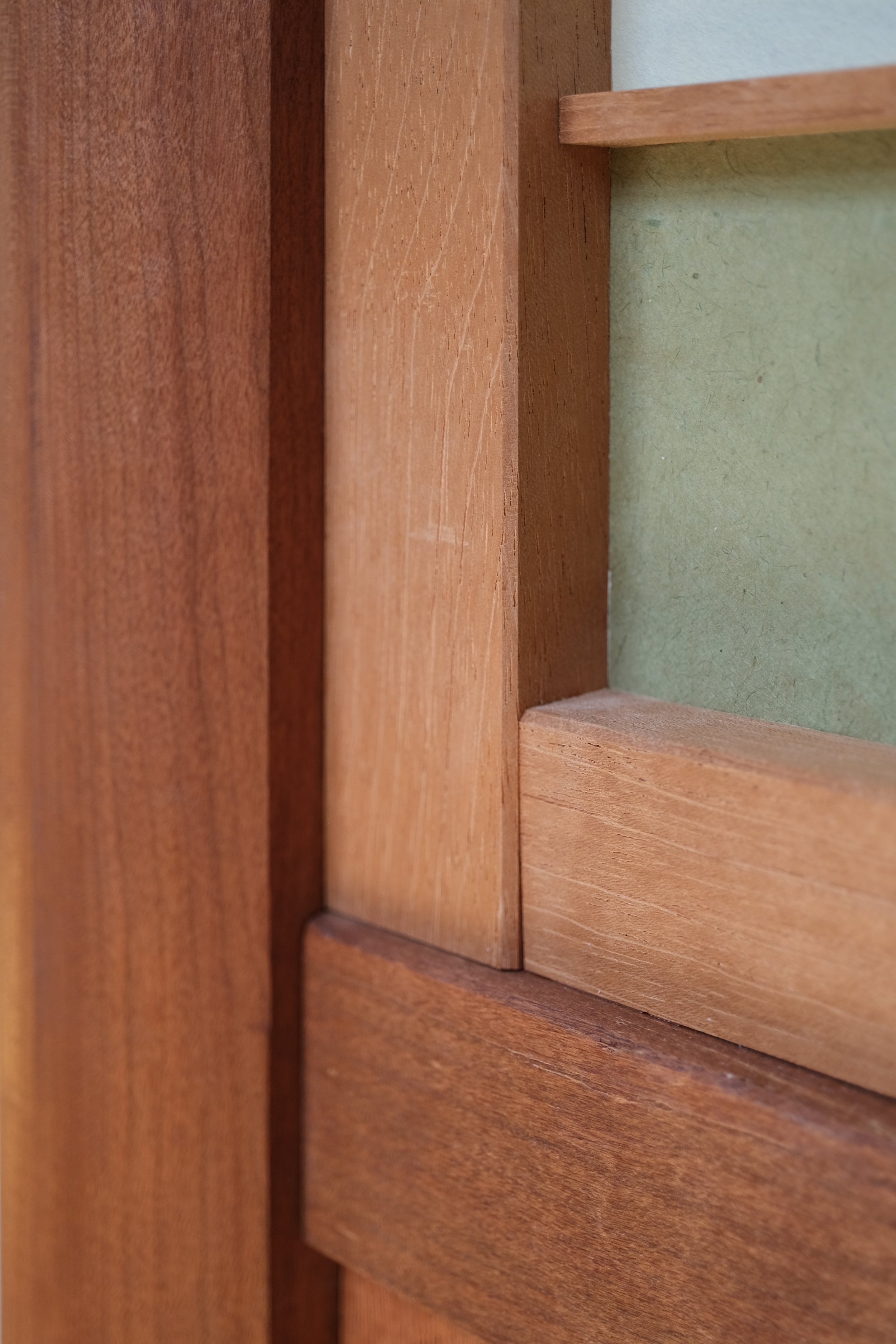 A detailed image showing up close of a handmade japanese shoji screen