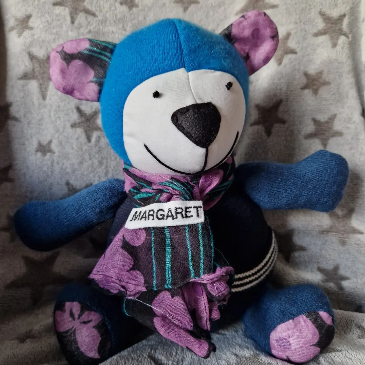 A year ago we lost my dearly loved Auntie Margaret. It is fair to say that l miss her so very much, each and every day. It was my greatest privilege to write and deliver the eulogy at her funeral. I had this little friend made from her clothes and it