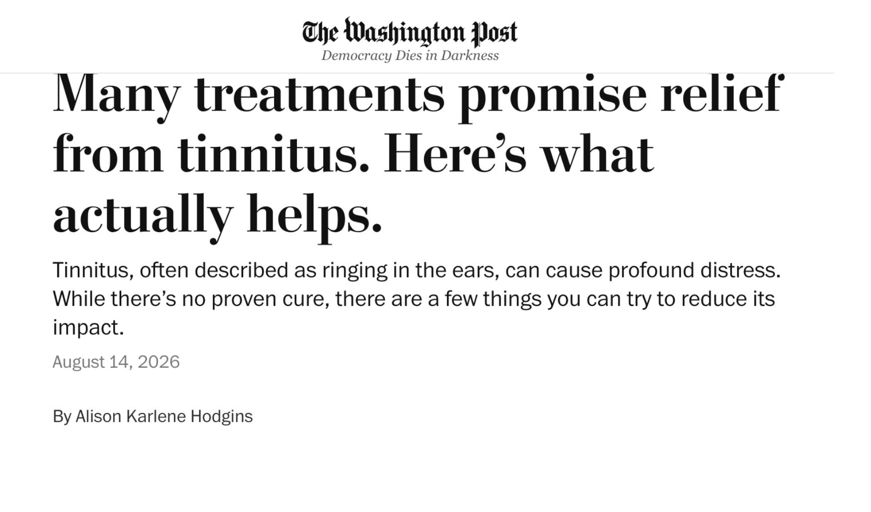 Excellent Article on Tinnitus