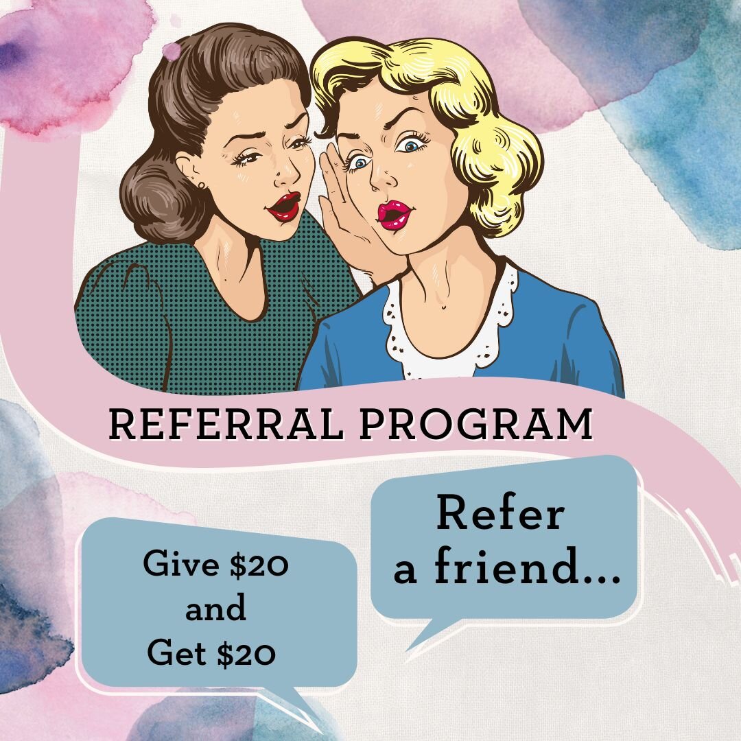 Everyone loves a little gossip... like did you hear we have an amazing referral program? When you refer a friend to Pompadour who hasn't seen us before, you both get $20 off a $50 service!! Just mention the referral program when making your appointme