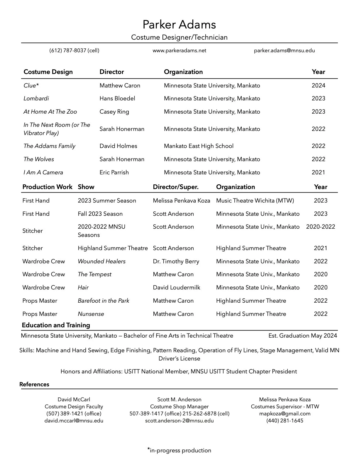 Resumes and Headshots Parker - Costume Design Resume Pic.1 