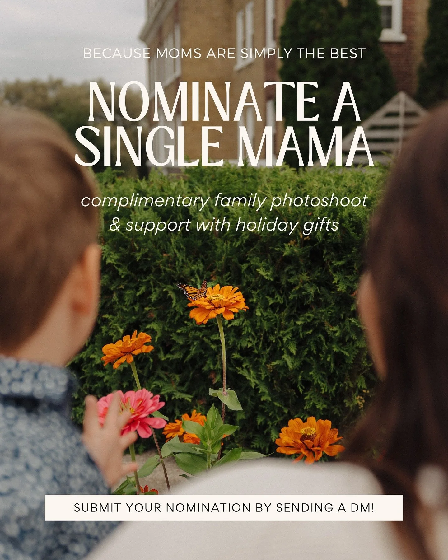 In honour of the best mama in the world, I would like to offer a complimentary photo session &amp; support with holiday gifts for one single mama &amp; her kiddos. 

My dear friend Liz has graciously supported this initiative, allowing us to offer $1