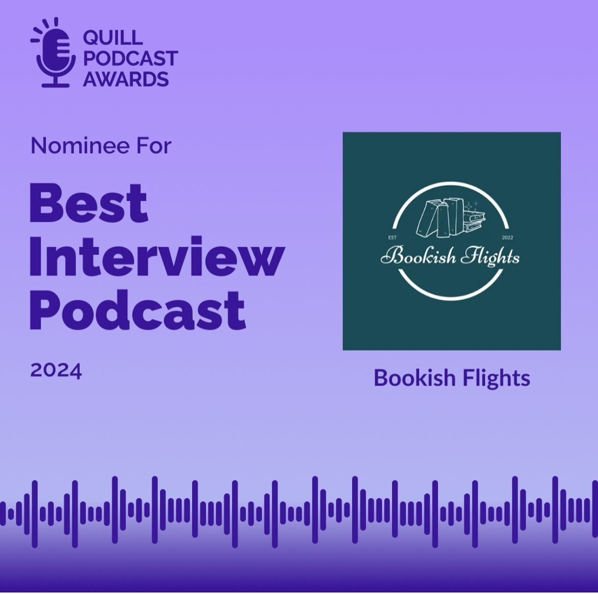 Ahhhhh! You all helped Bookish Flights make the top 3 finalists for Best Interview Podcast of the Year!!! My eyes are glistening 🥹 

Thank you, thank you, thank you for your support and nominations, as well as tuning in. I absolutely adore interview