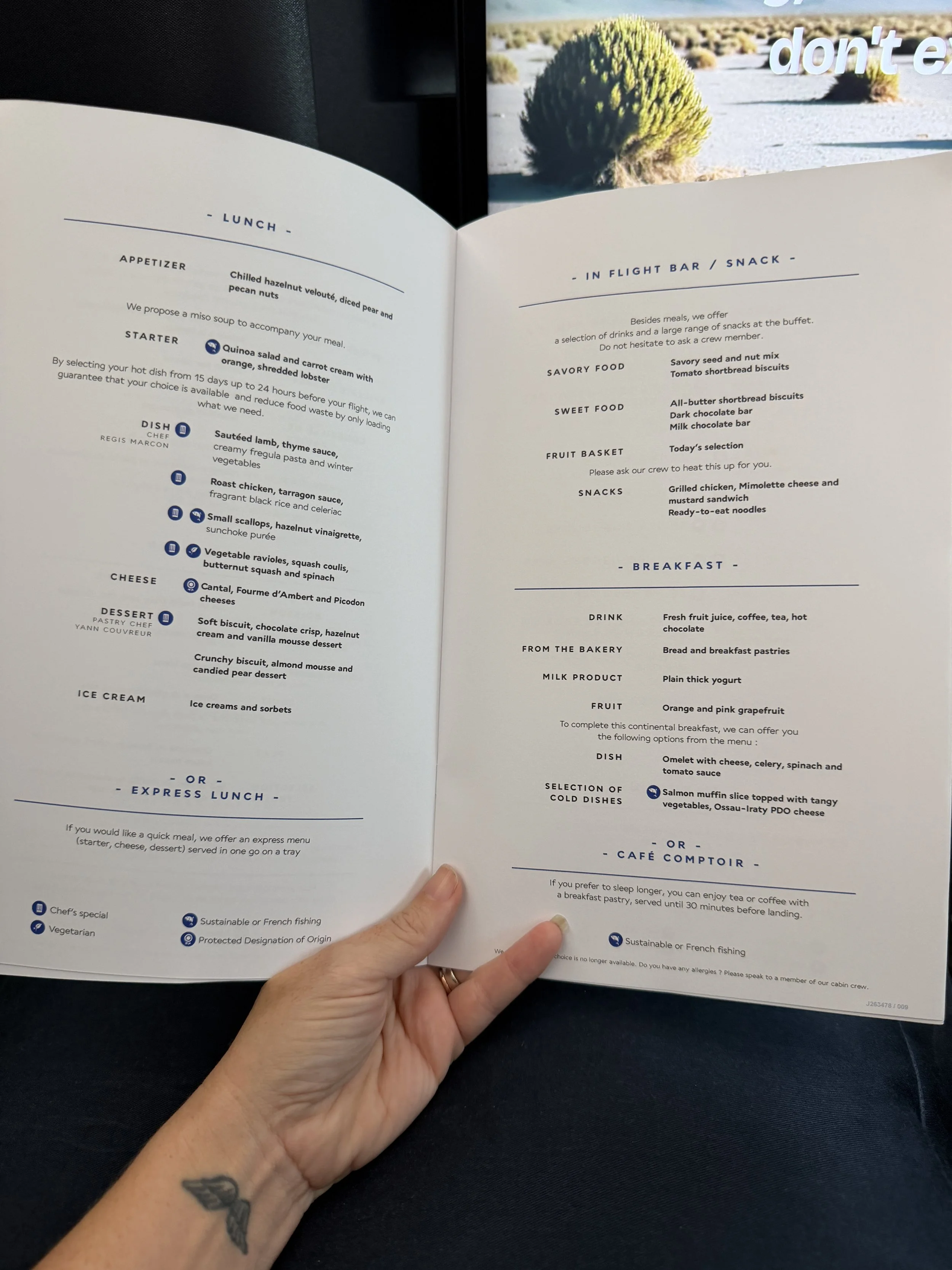 air france a350-900 business class food menu.JPG