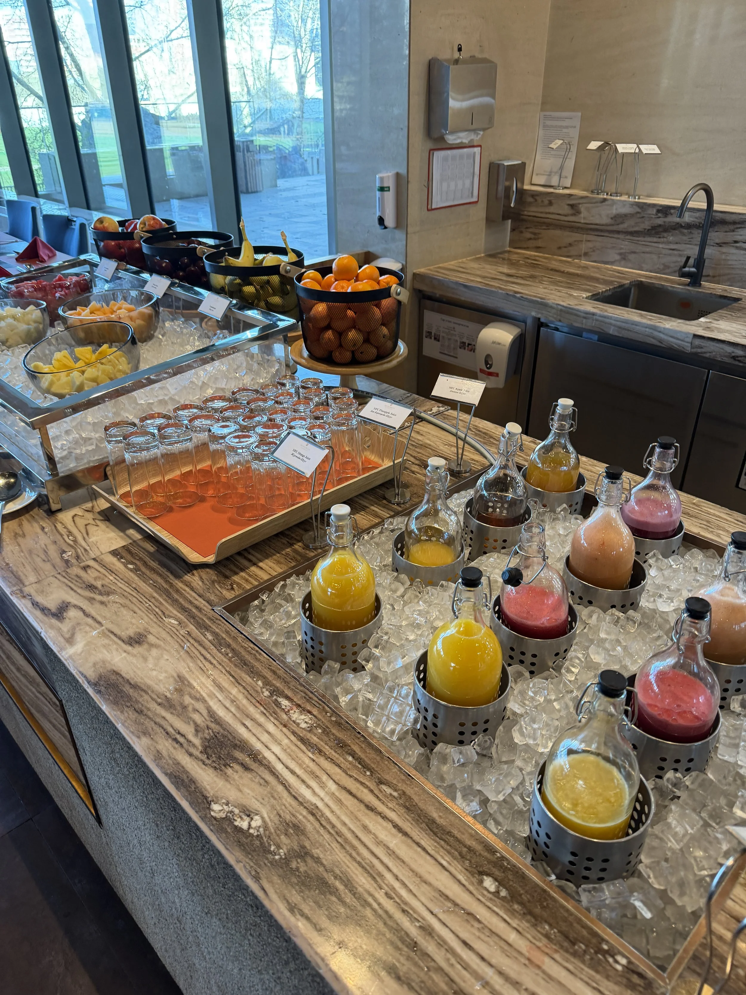 ulaanbaatar shangri la breakfast buffet fresh juices and fruit.JPG