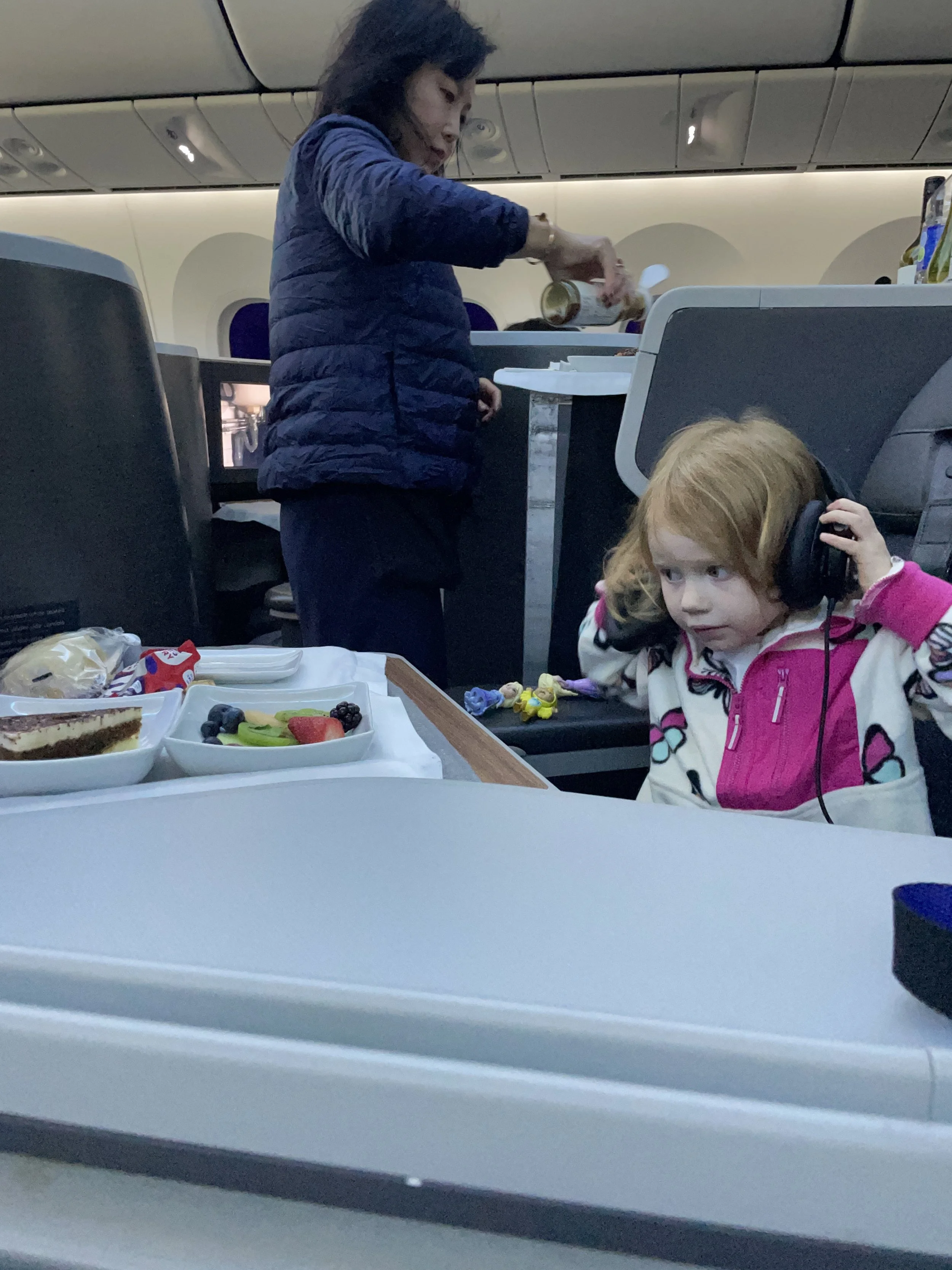 kid being served lunch on american airlines 787-9 flagship business class.JPG