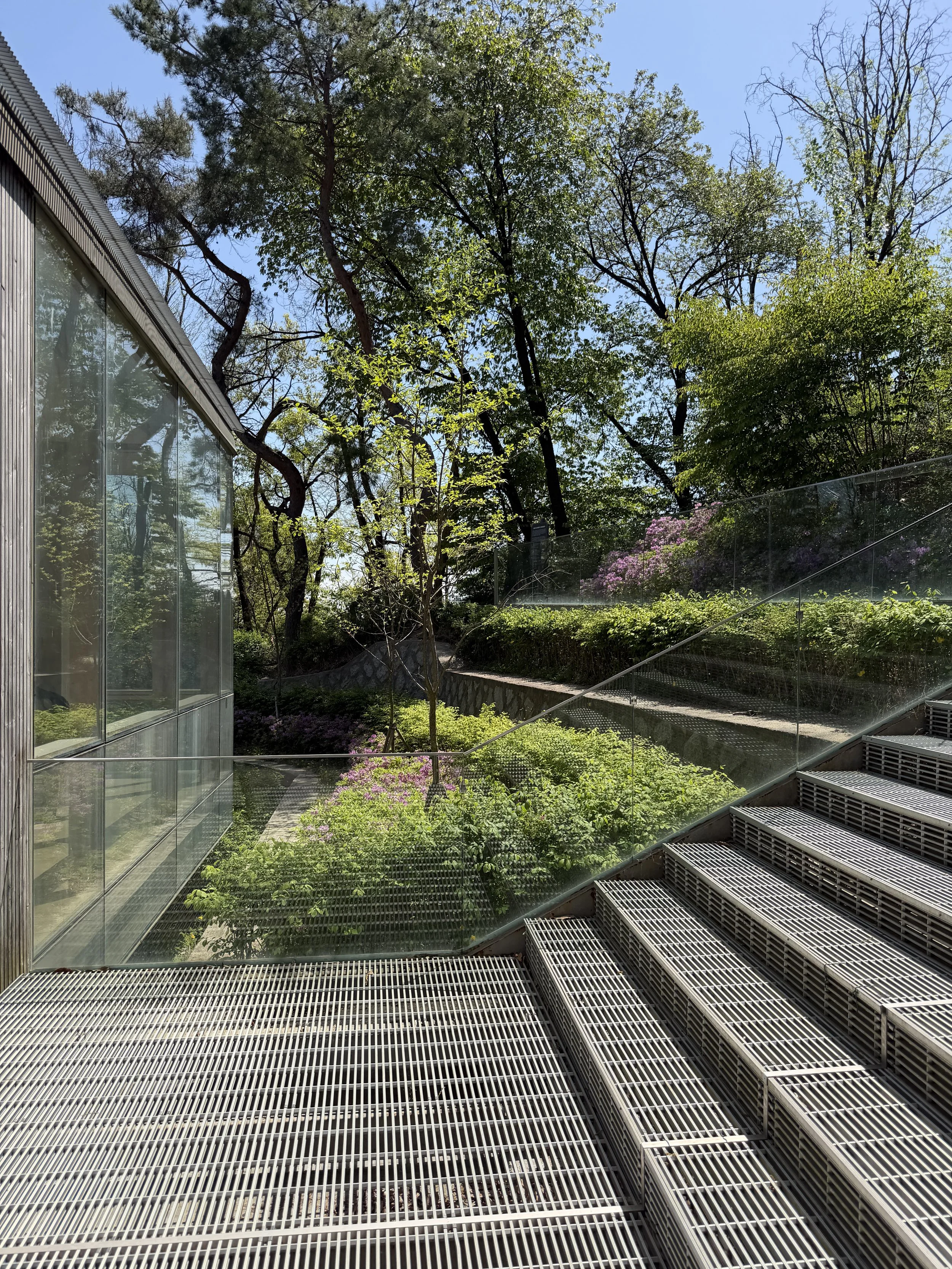 metal decking around Inwangsan Forest Rest Area among trees