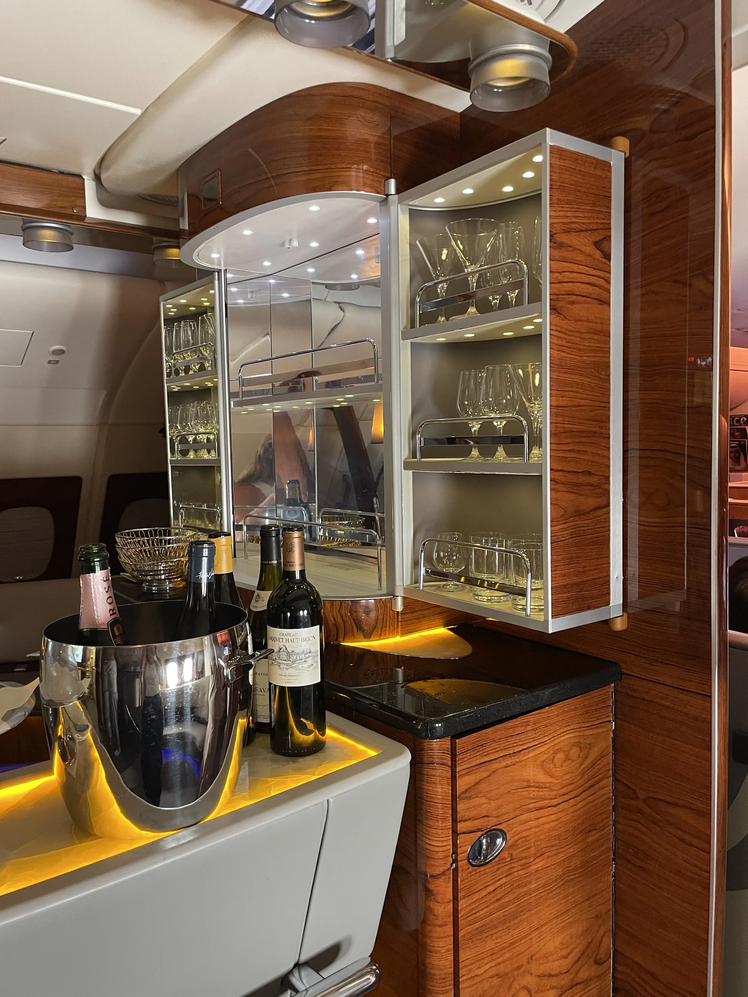 emirates business class a380 on board bar glasses.JPG