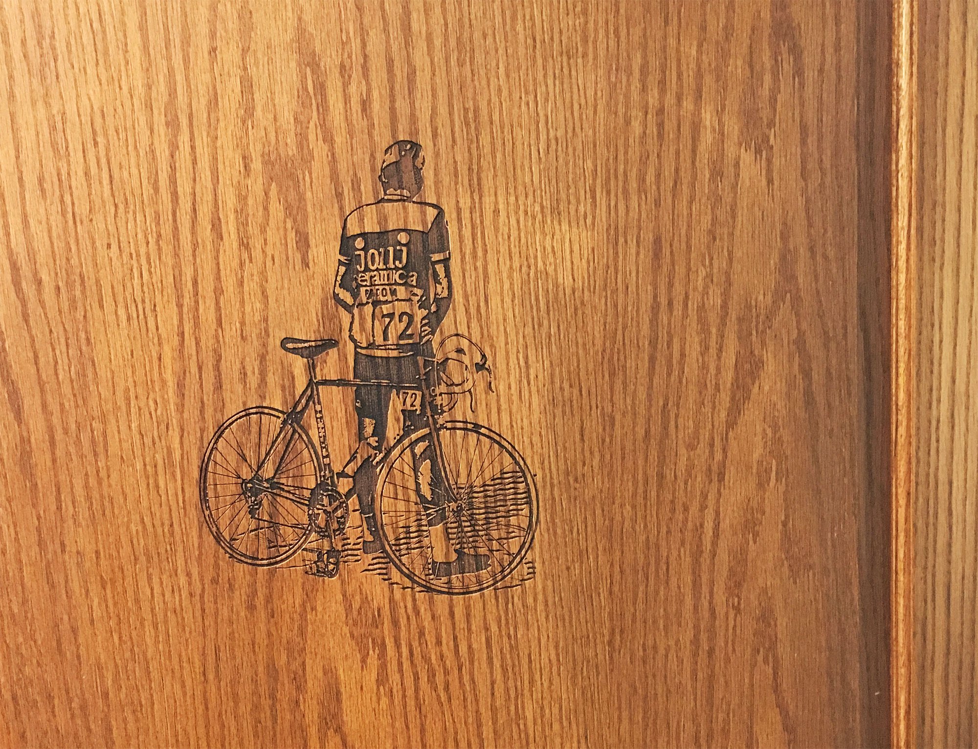 Laser engraved bathroom signage.