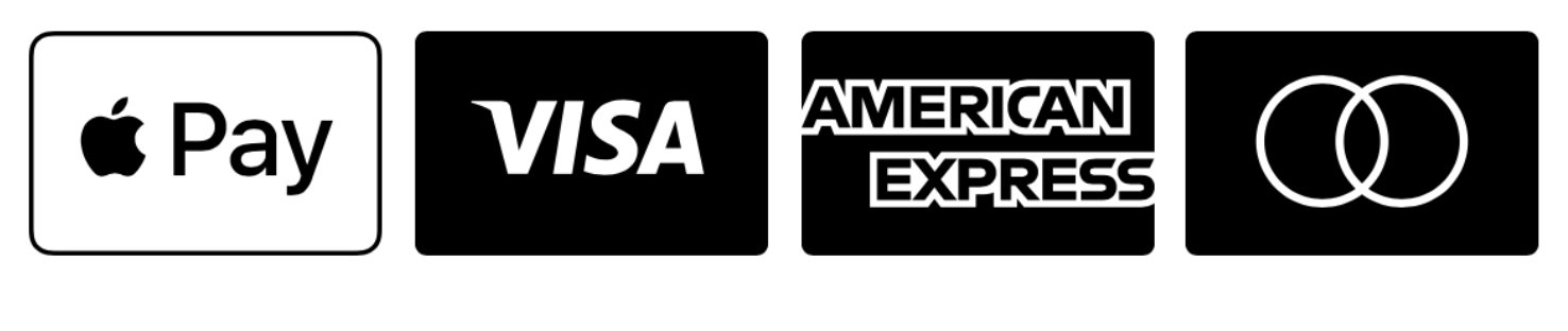 Icons of various payment methods including Apple Pay, Visa, American Express, and Mastercard.