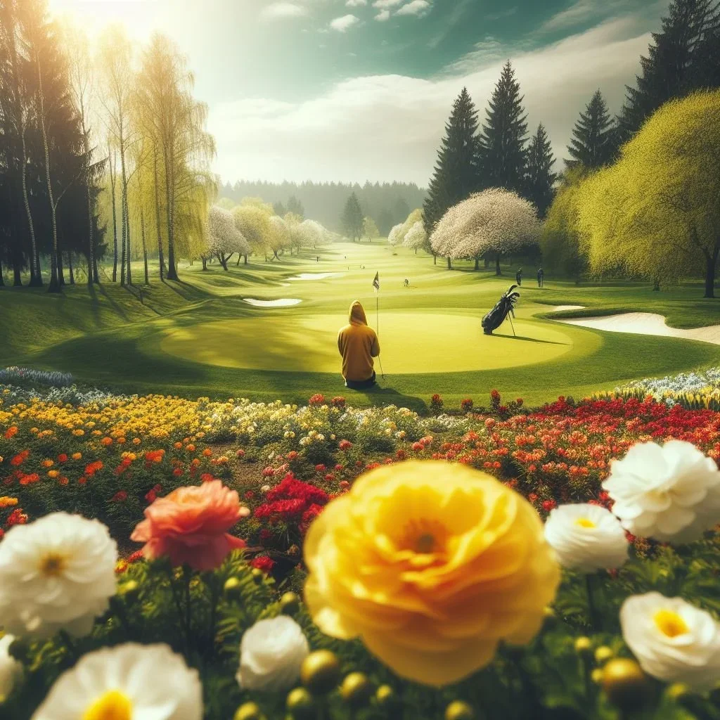 Man kneeling on golf course