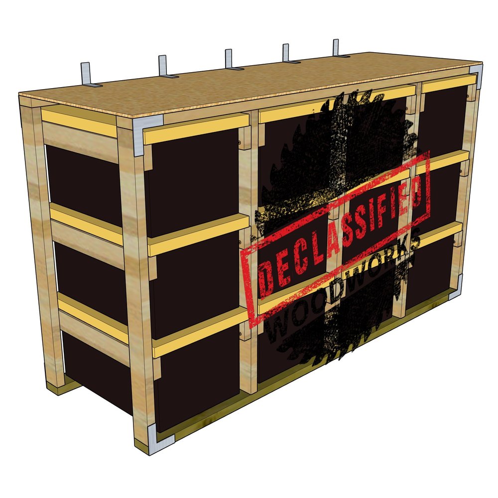DIY Tote Rack Plans for the HDX 27-gallon bins sold by Home Depot 4 Columns 3 Rows — Declassified Woodworks