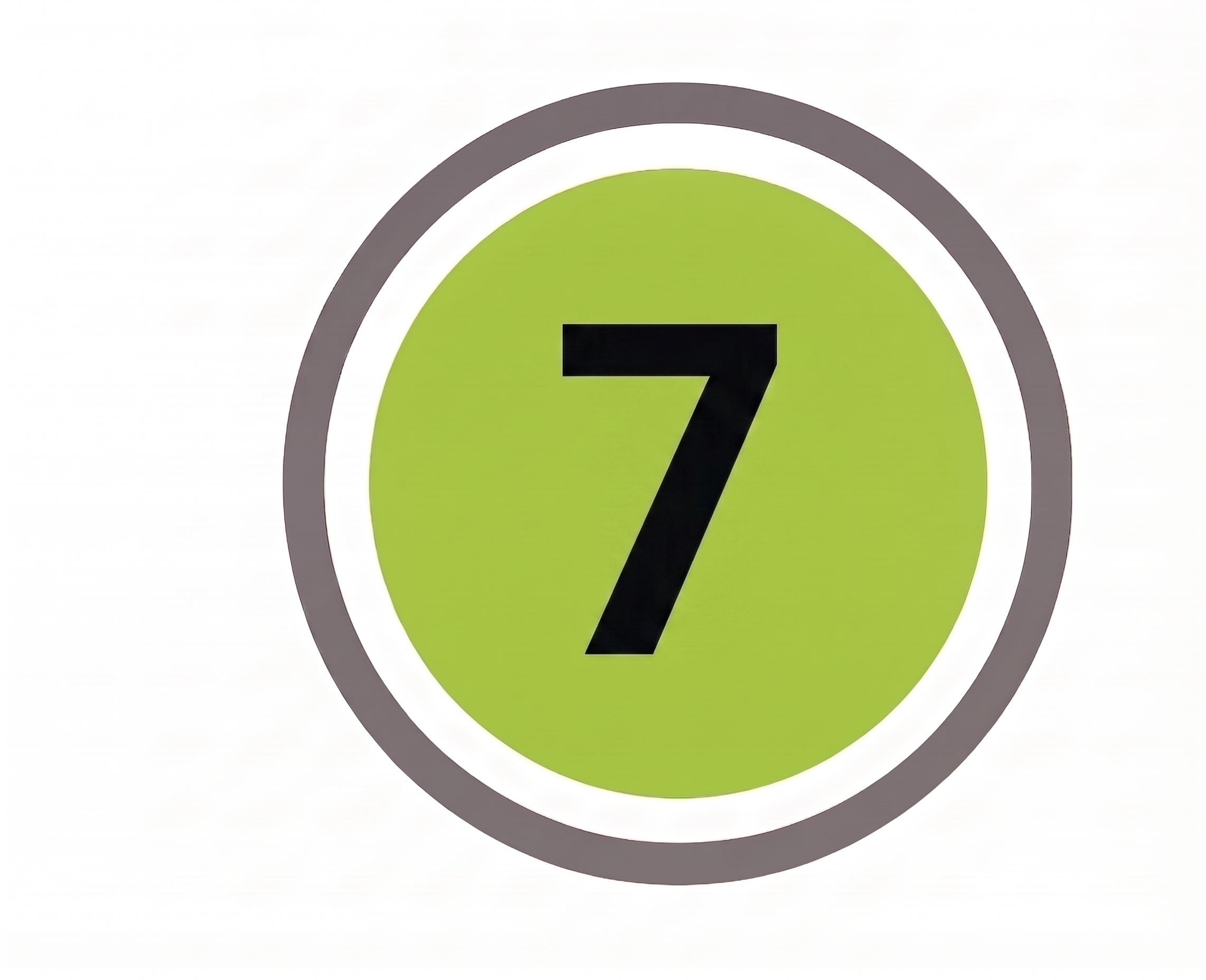 A speed limit sign showing the number 7 inside a green circle with an outer gray border.